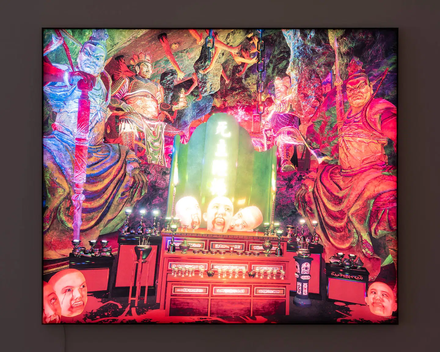 Grænser mellem kønsidentitet, religion, filosofi ophæves i Lu Yangs groteske digitale verdensbillede. Still fra videoværket »The Great Adventure of Material World – Game Film«.