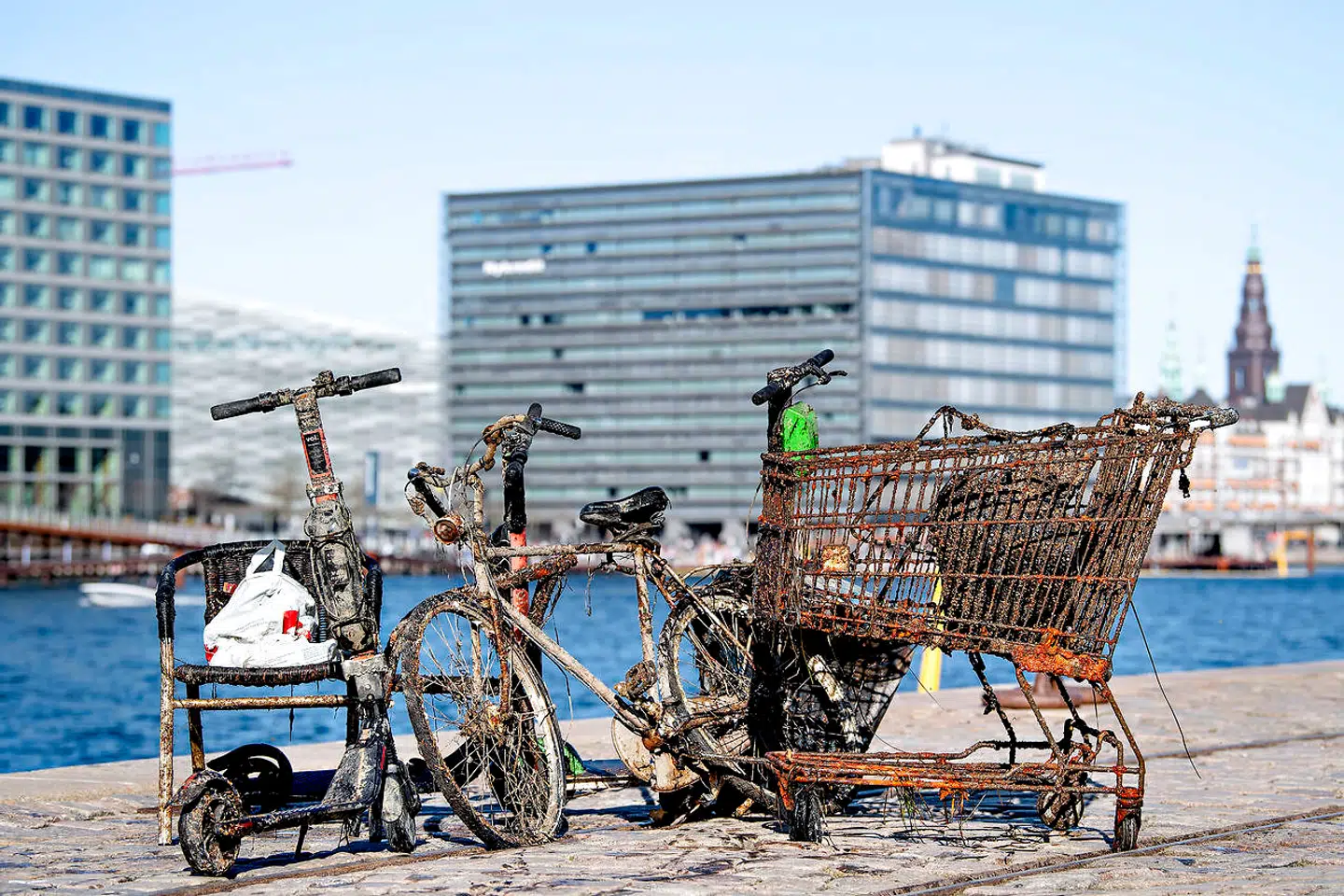 Flere har i debatten om elløbehjulene kritiseret, at de skæmmer bybilledet. Nogle har tilsyneladende også ment, at de hørte til på bunden af havnen. De professionelle dykkere Lasse Estrup Jensen og Stephane R. Lameynardie fandt tre styk ved Islands Brygge. De fandt også en cykel, to caféstole, en indkøbsvogn og en stor pose med flasker og småting op fra et område på ti kvadratmeter.