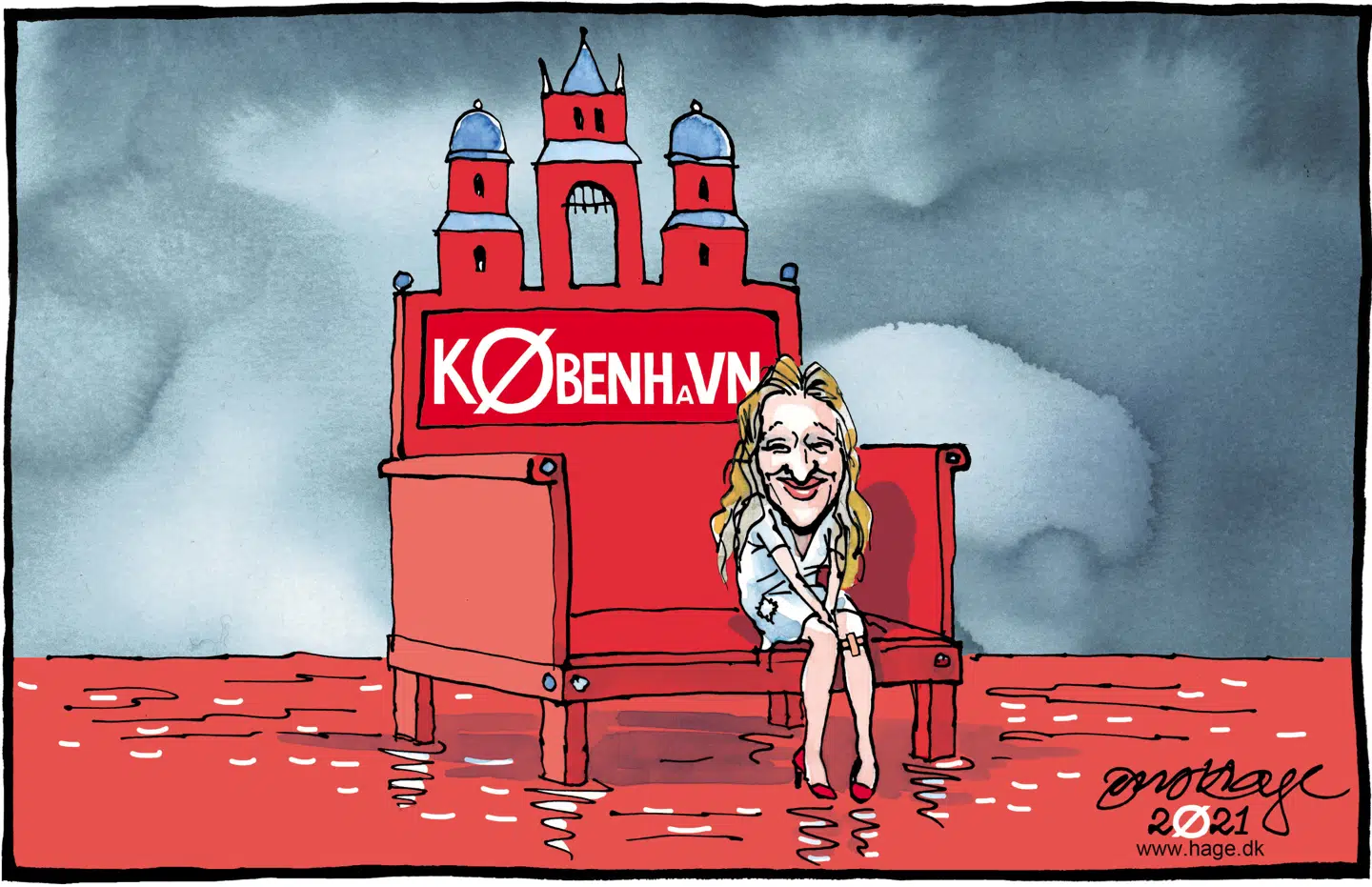 Sophie Hæstorp Andersen vandt overborgmesterposten i et blodrødt København.Tegning: Jens Hage