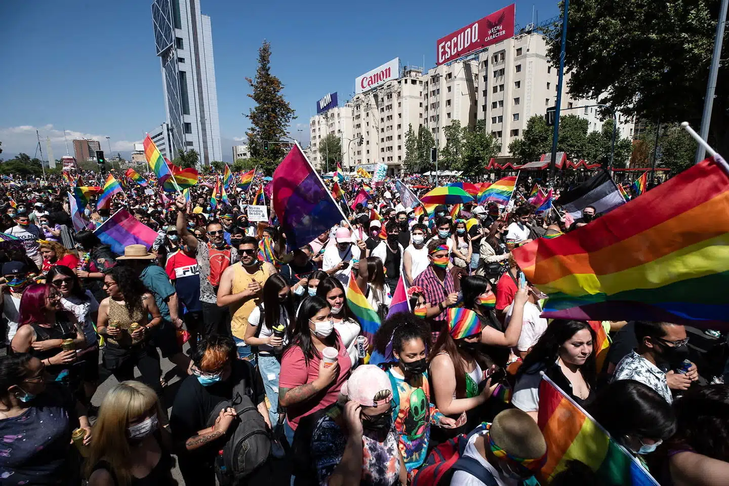 Fra januar skal det blandt andet være slut med at målrette reklamer til folk, der har liket lgbt-sager eller Pride-arrangementer på Facebook. Billedet er fra weekendens LGBT-pride demonstration i Santiago i Chile.