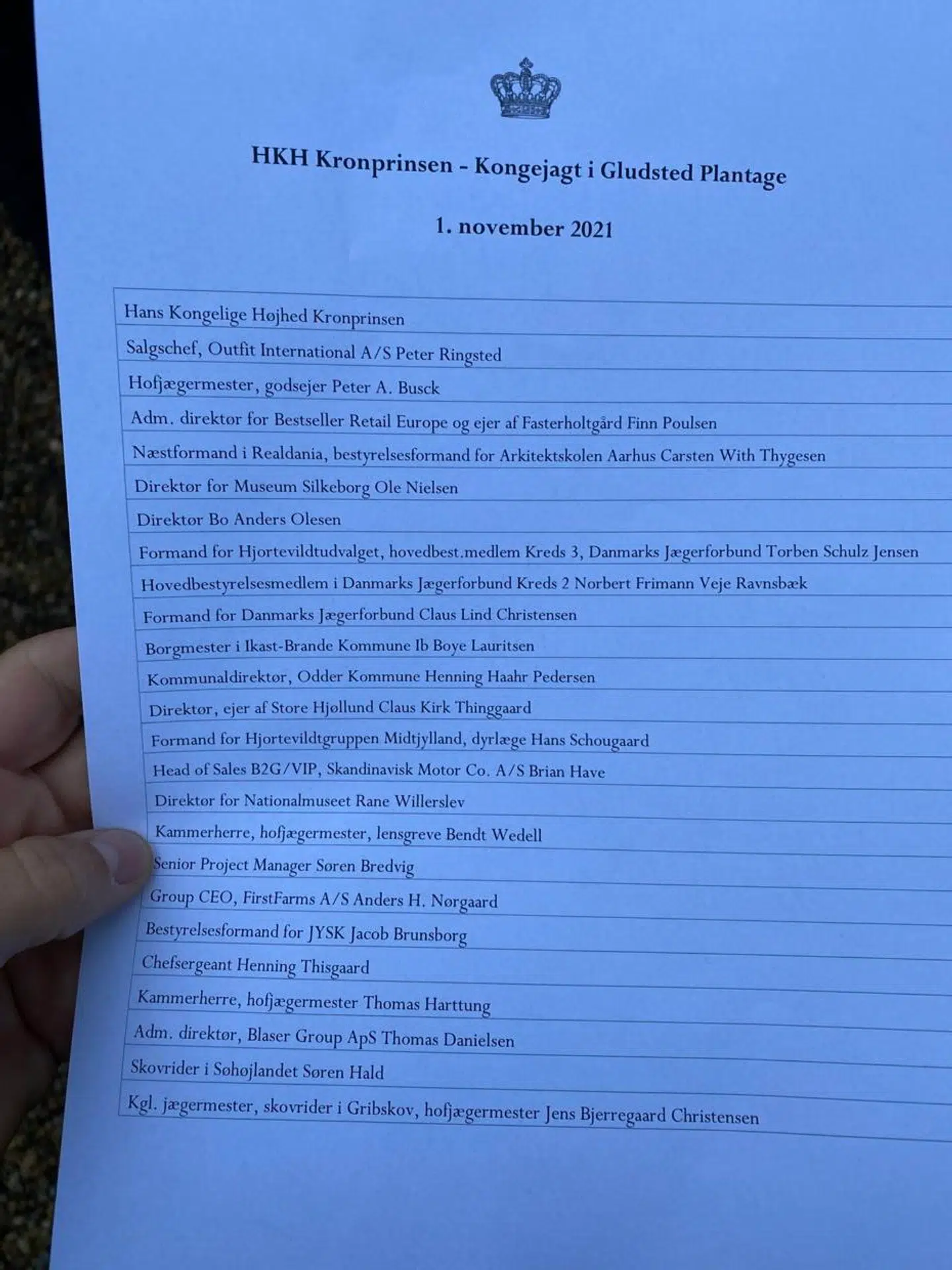 Sådan så gæstelisten til Kongejagten mandag ud.
