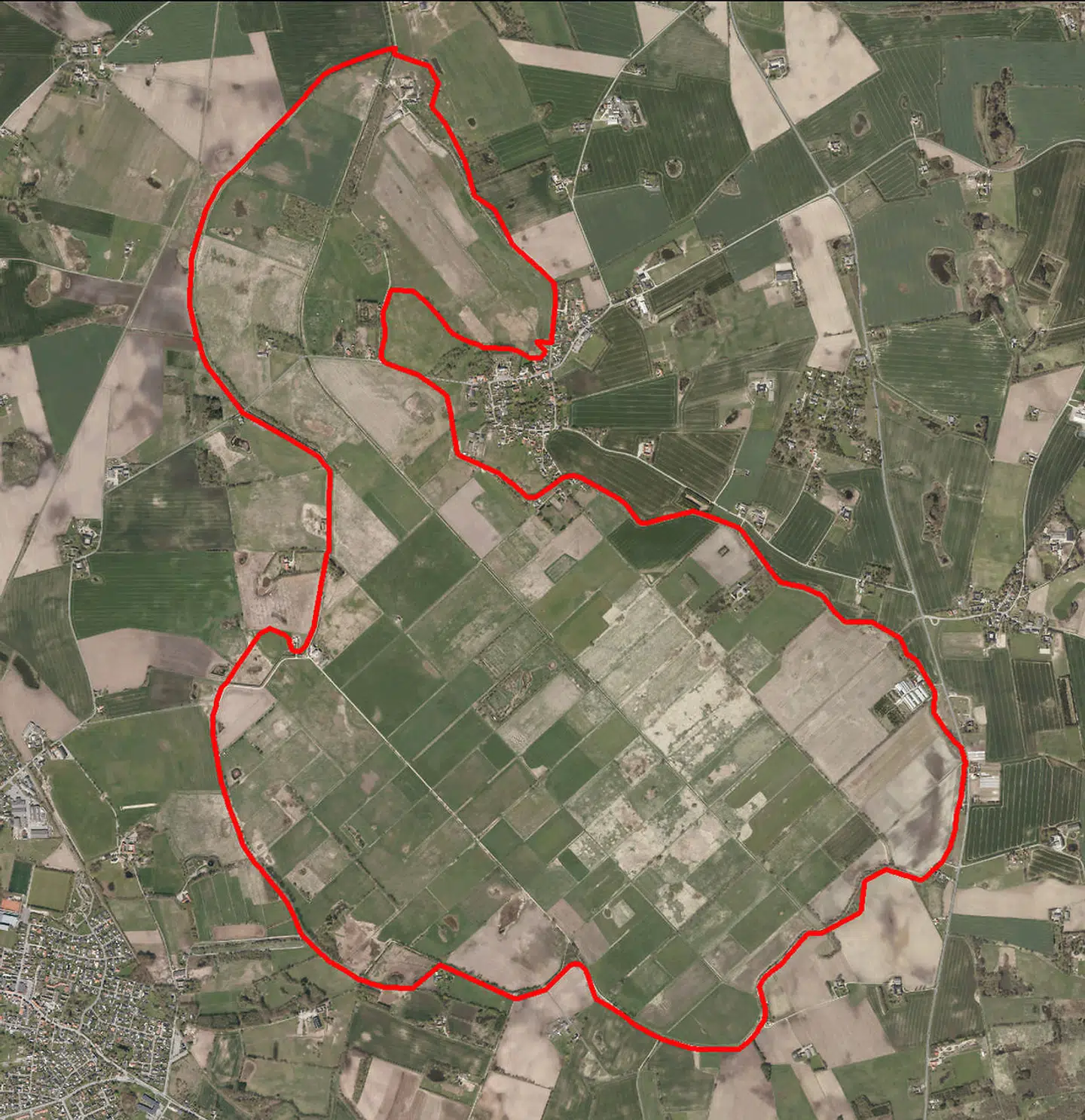 Søborg Sø i Nordsjælland bliver genskabet i området indtegnet med rødt på kortet.