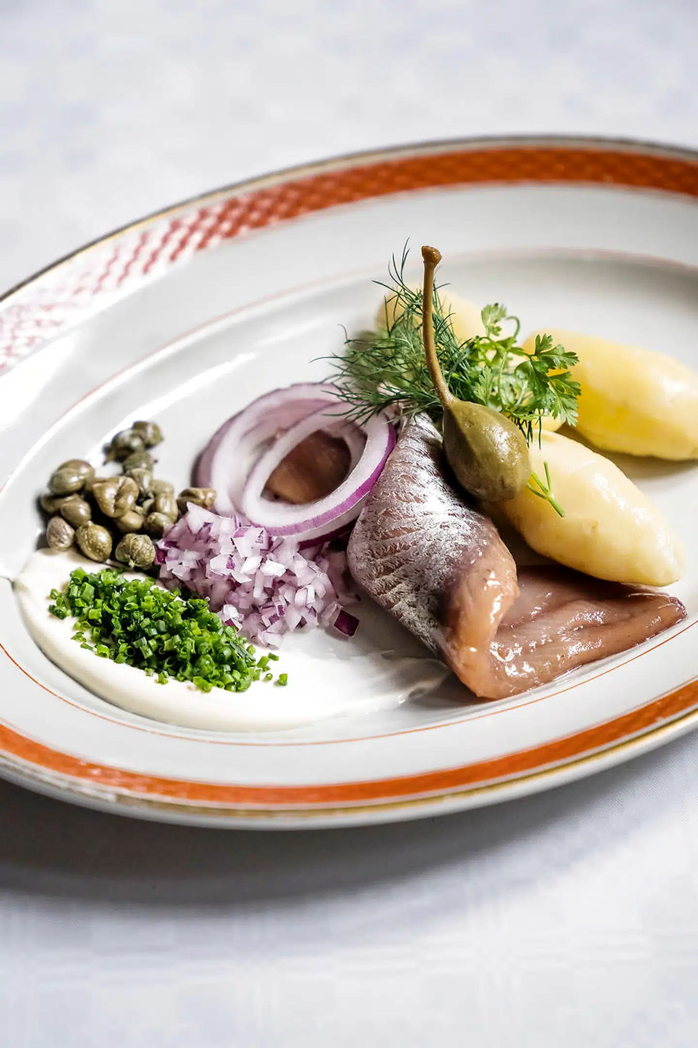 Tivolihallens matjessild med kartoffel og cremefraiche havde en skøn og kraftig smag af allehånde og var sekunderet af et par perfekte kartofler.