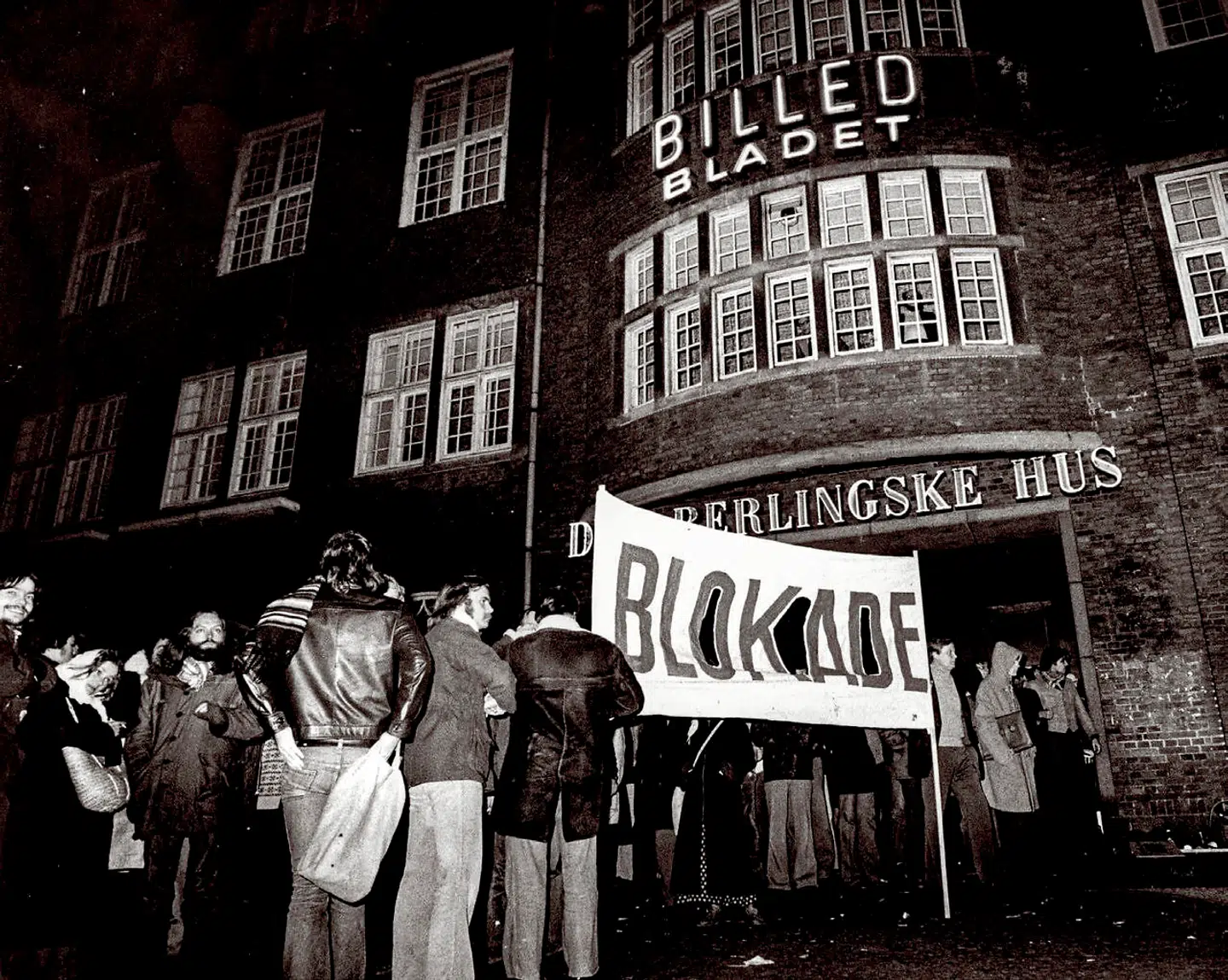 Aktionen mod Berlingske-koncernen var ved at lægge Berlingske Tidende ned. Det var en politisk aktion vendt mod borgerligheden, men i den nye bog om København i 1970erne står der, at typograferne, der formelt stod bag aktionen, nød bred opbakning. Illustration fra bogen.