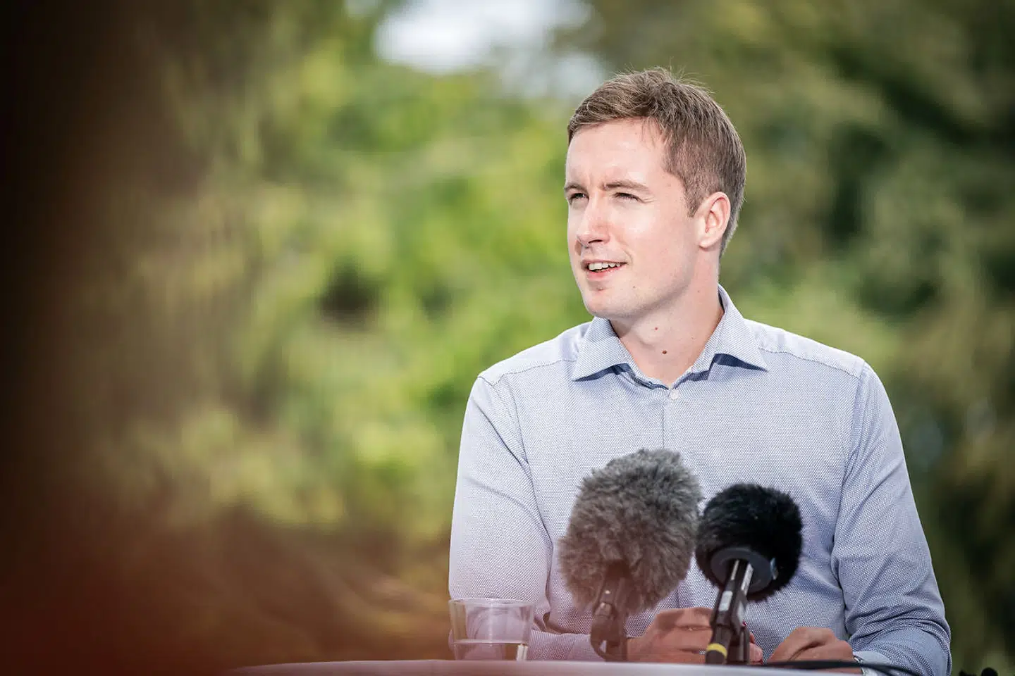 SF gruppeformand Jacob Mark til pressemøde efter sommergruppemødet på Konventum i Helsingør, torsdag den 22. august 2019.. (Foto: Niels Christian Vilmann/Ritzau Scanpix)