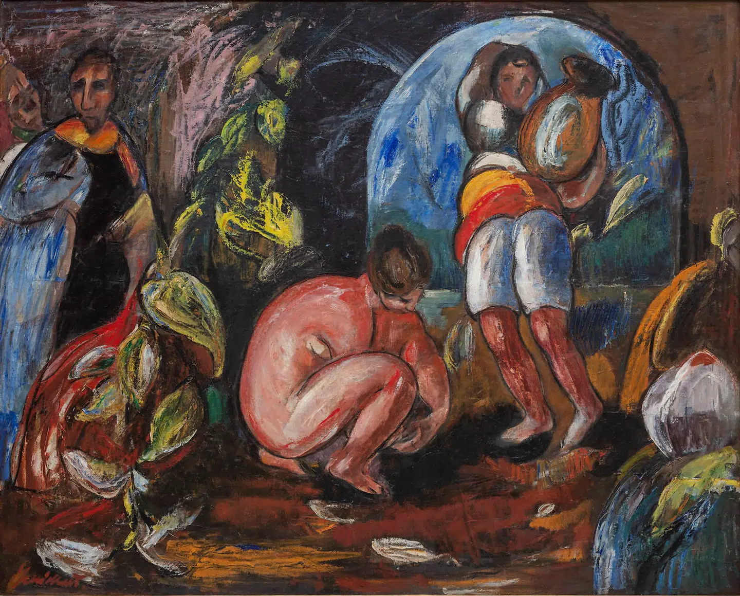 Jens Adolf Jerichau var som maler optaget af det klassiske bibelske motiv, Susanna i badet og de to mænd, som skjult betragter hende. Historien handler om skyld og moral.