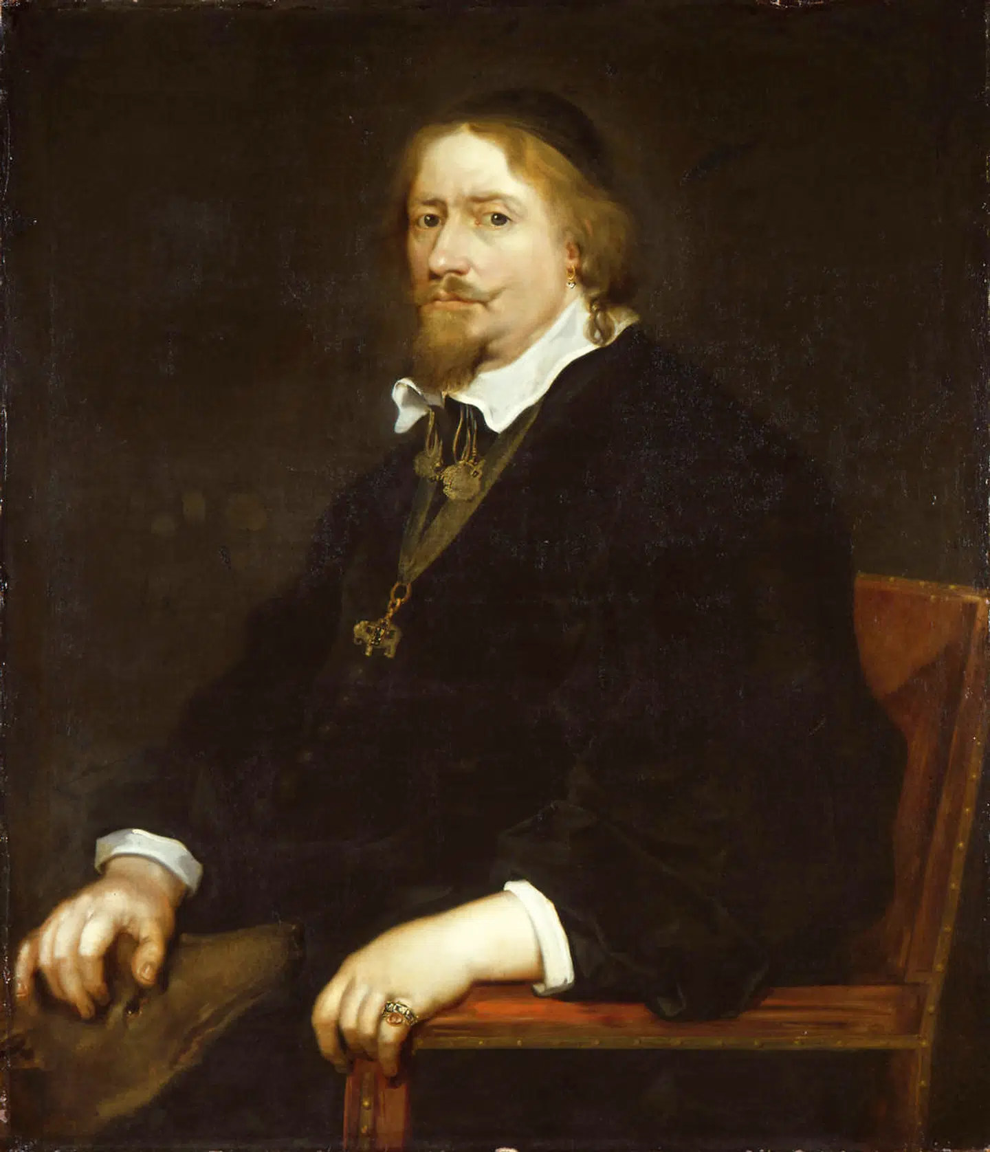 Corfitz Ulfeldt (1606-64) var en magtfuld embedsmand og var rigshofmester. Maleriet er udført af Sébastien Bourdon, 1652-54. Mens Corfitz Ulfeldt tilhørte inderkredsen ved den svenske dronning Kristinas hof, malede Sébastien Bourdon, der var i Stockholm 1652-54, dette portræt. Det har tilhørt dronning Kristina, og hun bragte det med sig til Rom, da hun havde abdiceret og var overgået til katolicismen. Senere endte det i London og blev købt tilbage til Danmark.