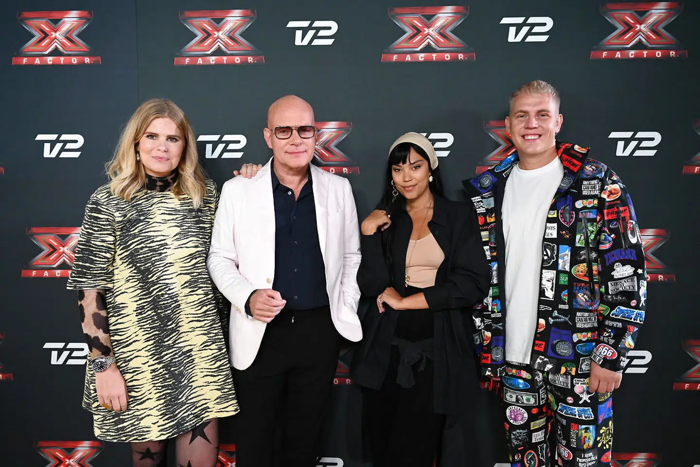 Værten Sofie Linde (tv.). og dommerne Thomas Blachman, Kwamie Liv og Martin Jensen skal styre slagets gang til den kommende sæson af »X Factor«.