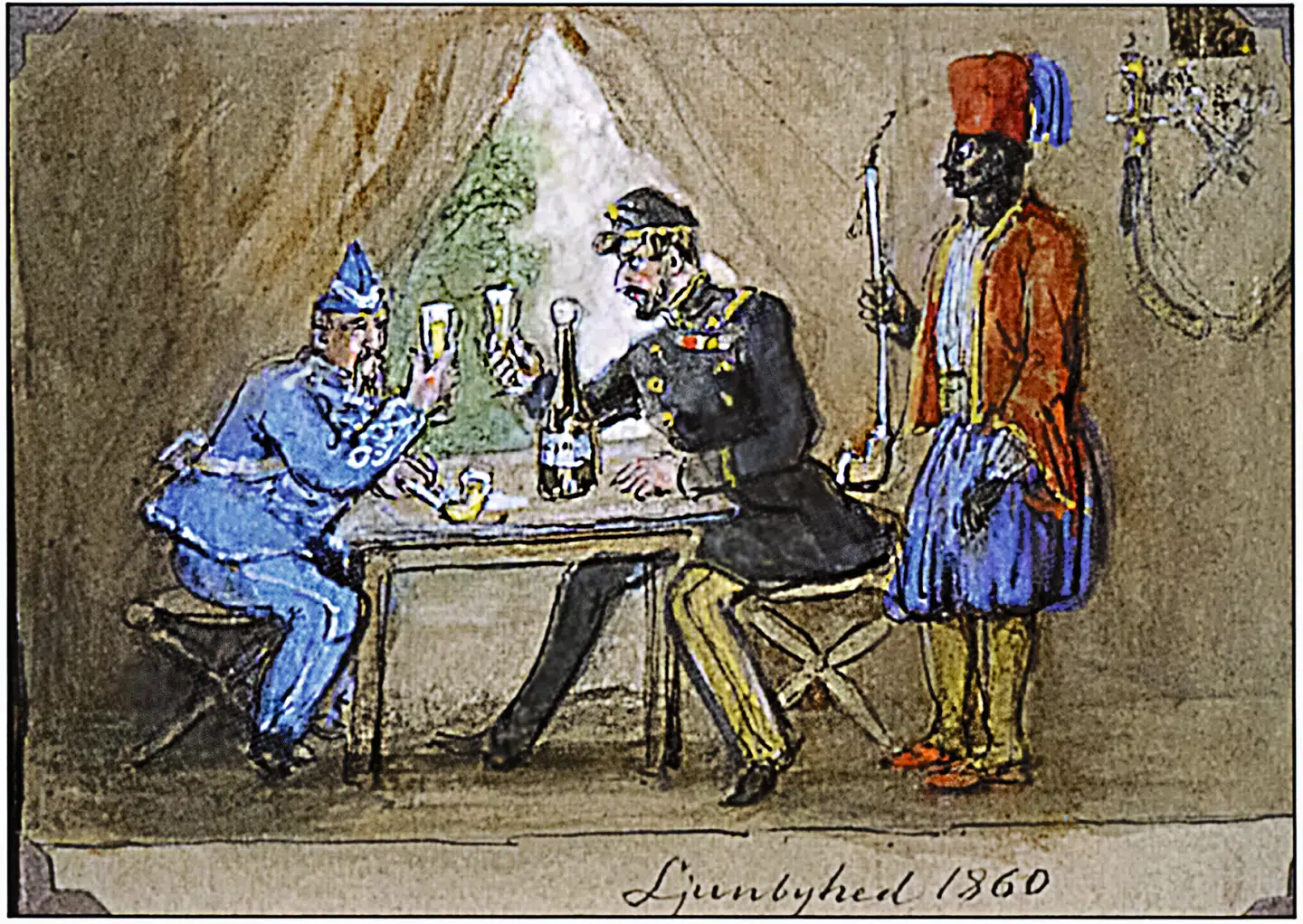 Både Frederik 7. og Karl 15. drak gerne og meget. Faktisk var Frederik stort set fuld hele tiden. Og ingen af dem var, ifølge Rasmus Glenthøj, kompetente politikere. Illustration fra bogen.