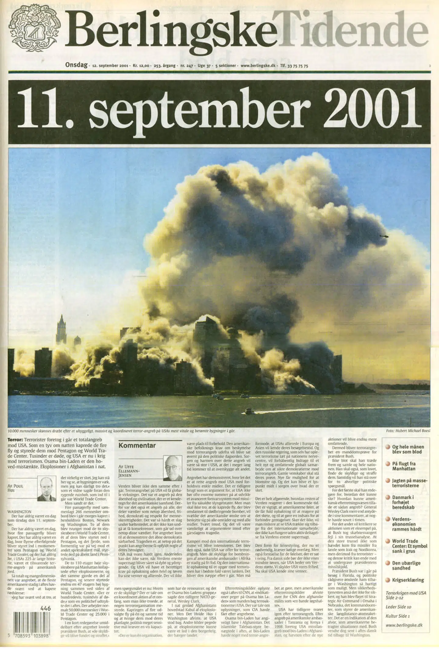 Berlingskes forside 12. september 2001.