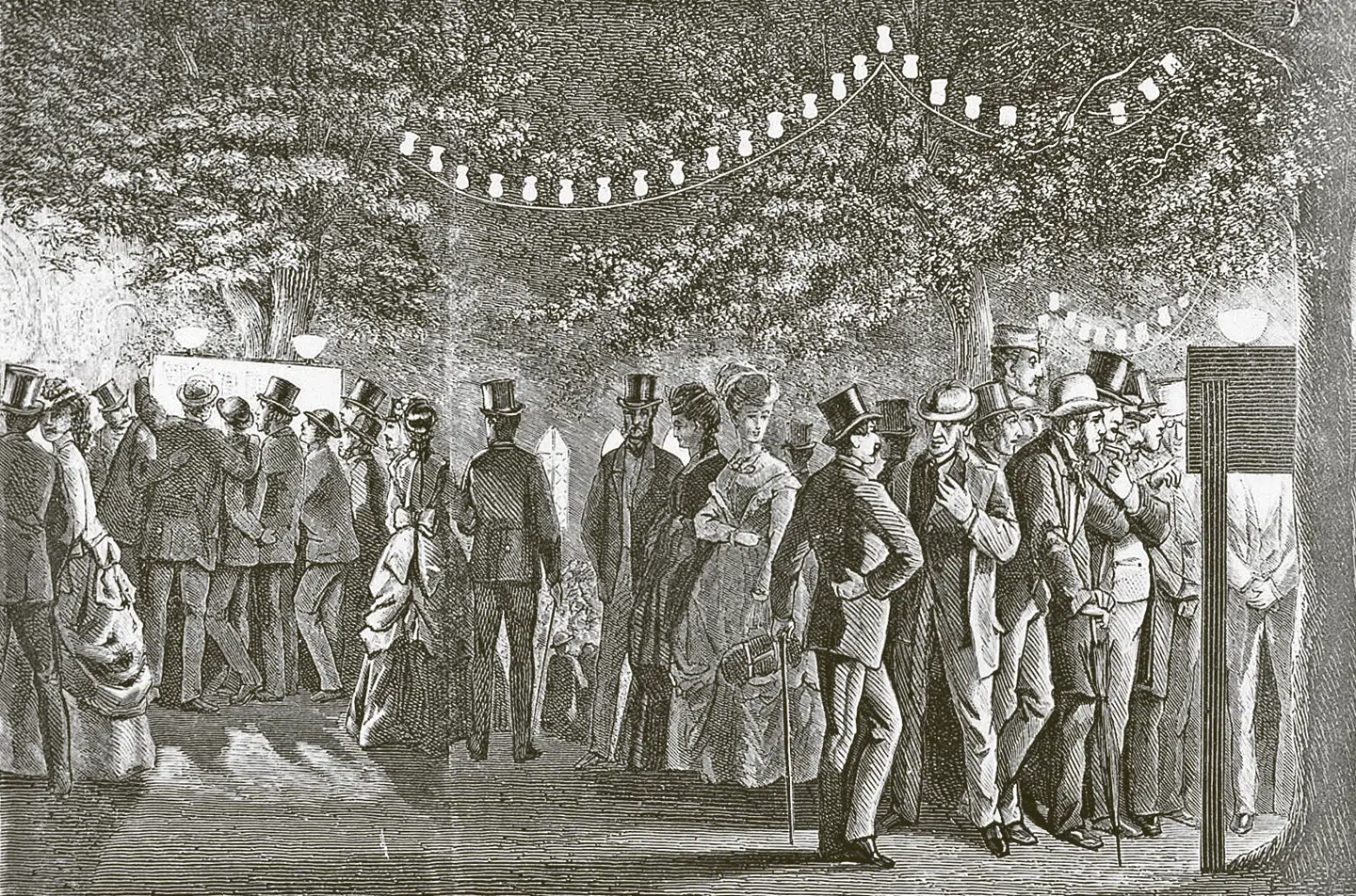 Man studerer krigsnyheder i Tivoli fra den fransk-tyske krig. Illustration fra bogen.