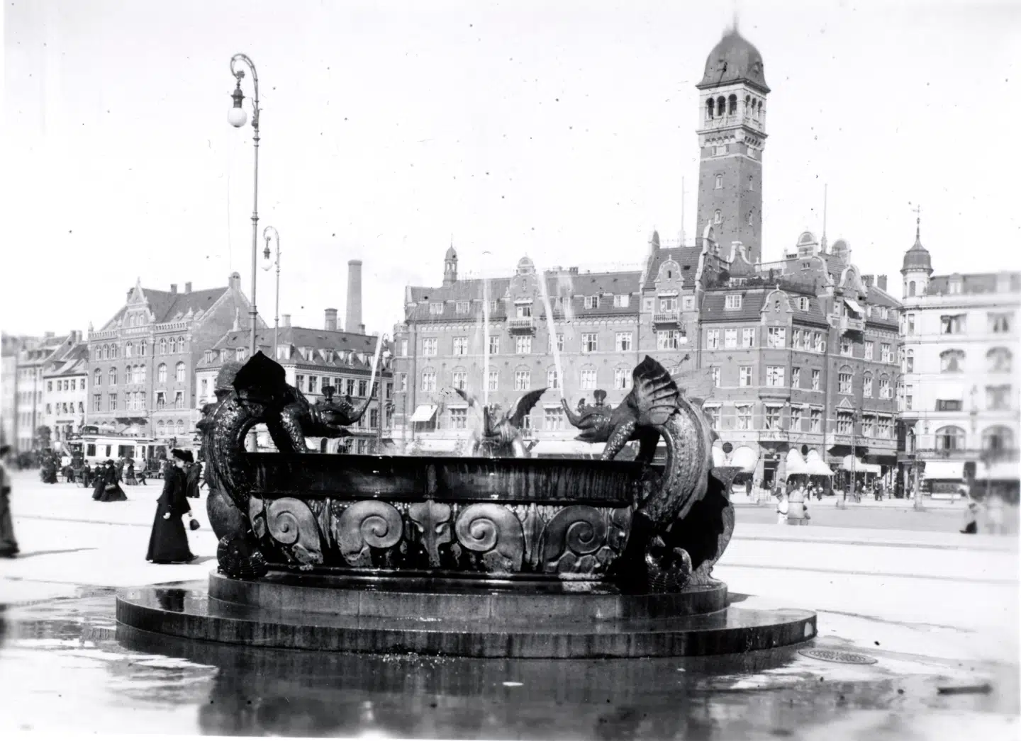 Dragespringvandets stråler kunne ses første gang 20. november 1904. Ved indvielsen var hverken anmelderne eller københavnerne videre begejstrede, og mange kaldt det »grimt« og mente, at kummen lignede en spyttebakke. Det ændrede sig dog, at tyren blev tilføjet.