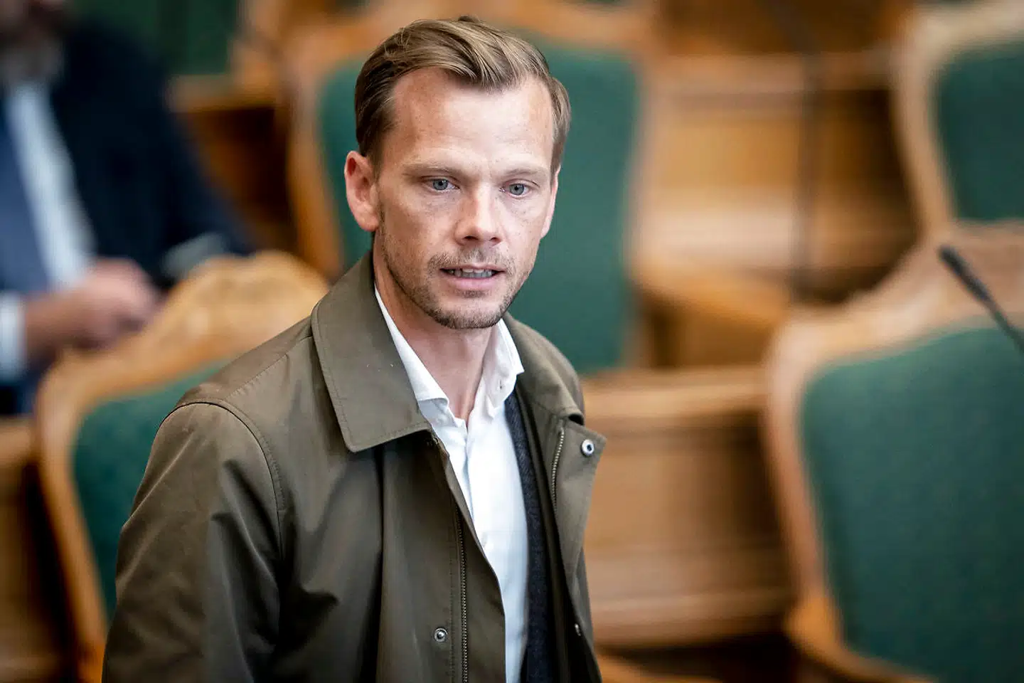 Beskæftigelsesminister og minister for ligestilling Peter Hummelgaard Thomsen (S) under fremsættelsen af lovforslag vedrørende sygeplejerskestrejken i Folketingssalen på Christiansborg i København den 26. august.