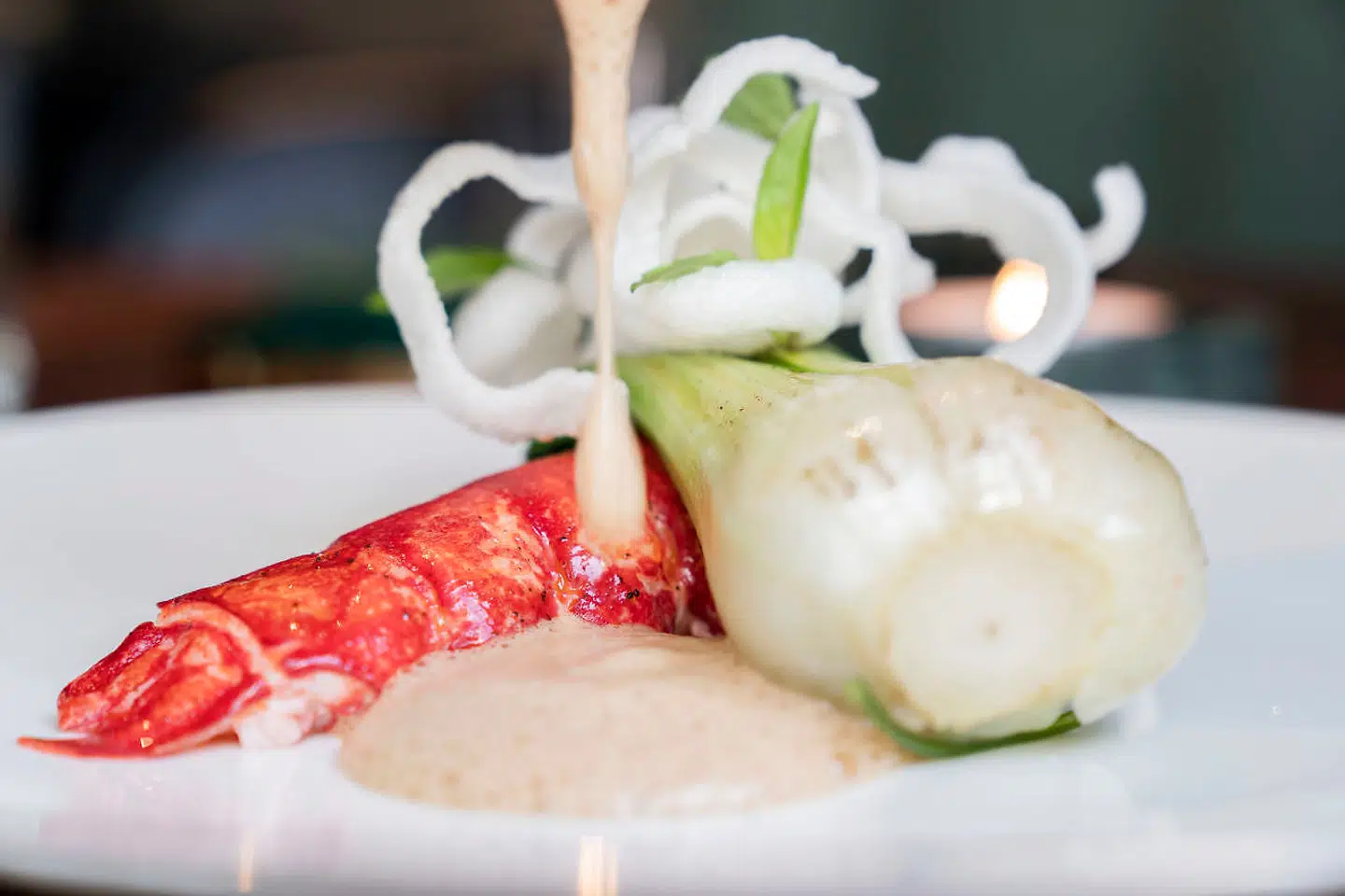 Den kolossale danske sorthummerhale à la Tiger Lee var grillet og kom med puffede risnudler, bok choy-kål og thaibasilikum. Foto: Maria Albrechtsen Mortensen