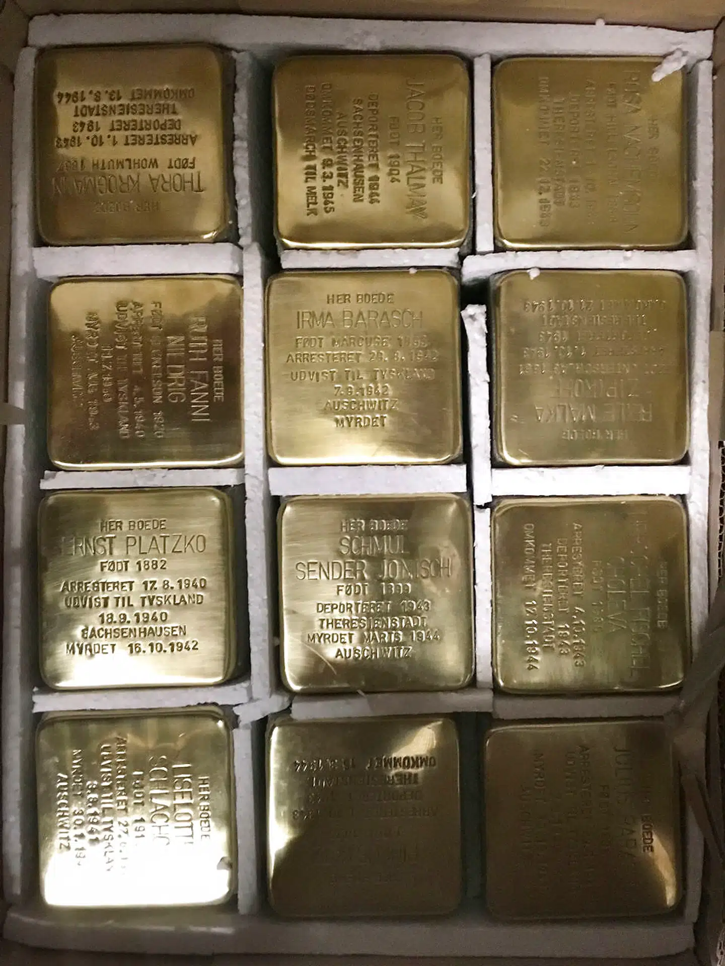 Snublesten til minde om danske jøder under 2. Verdenskrig. Scanpix.