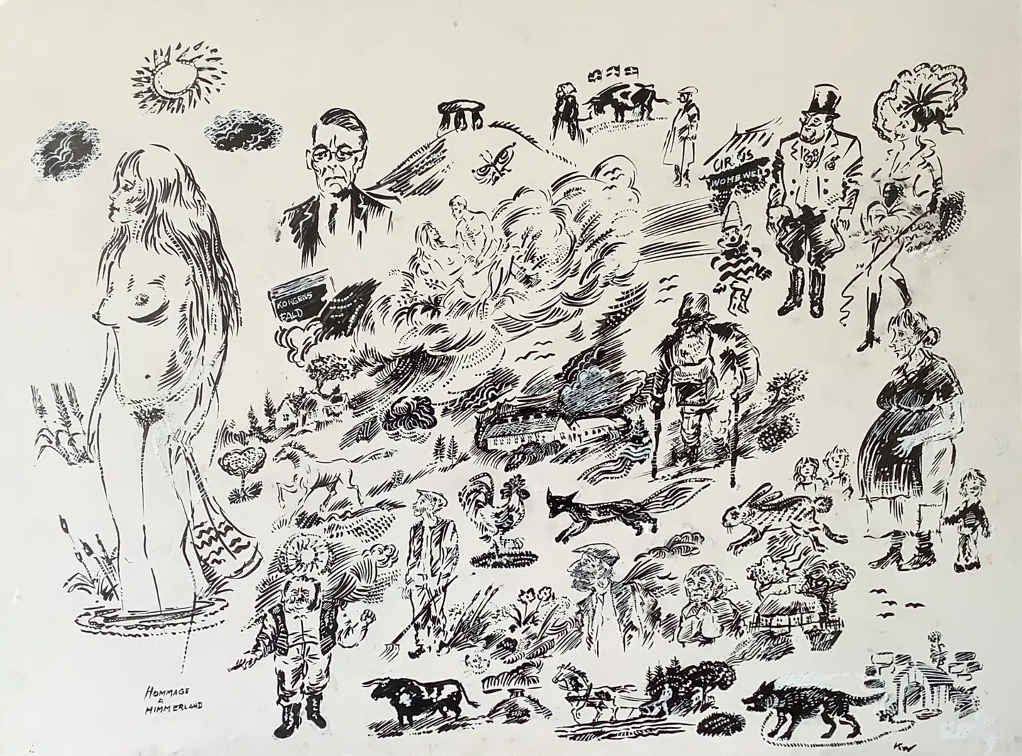 Kurt Westergaard var meget optaget af den store danske forfatter Johannes V. Jensen. Her en skitse med afsæt i Johannes V. Jensens Himmerlandshistorier.