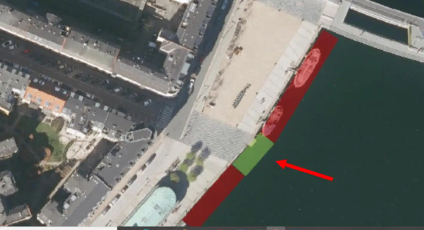 Det er i dette område ved Havnegade, at Kultur- og Fritidsforvaltningen ønsker at etablere en badezone.