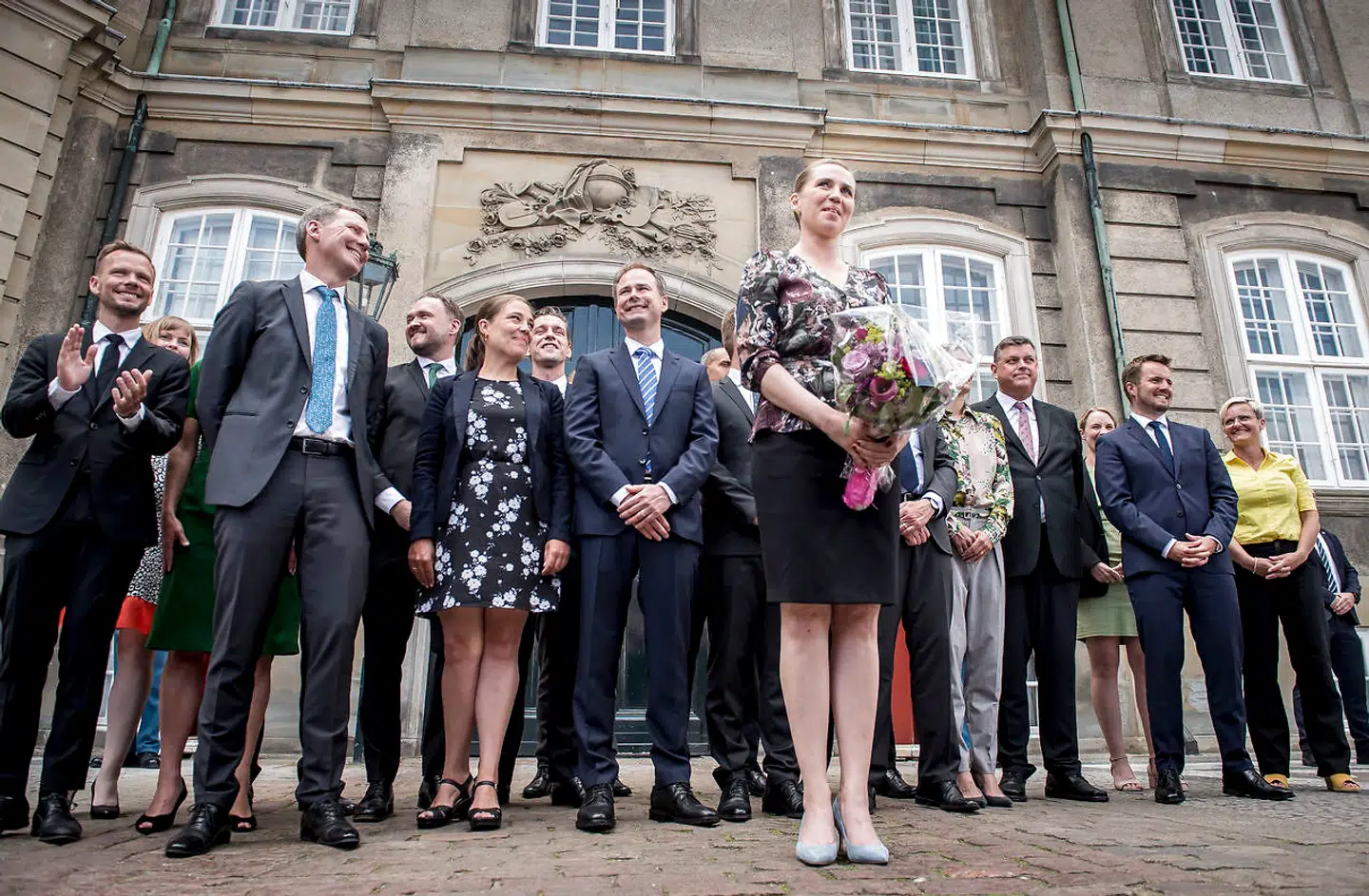 Statsminister Mette Frederiksen under præsentation af den nye S-regering på Amalienborg i København, torsdag den 27. juni 2019. Torsdag præsenterer Socialdemokratiet den nye regering efter flere uger med forhandlinger.. (Foto: Mads Claus Rasmussen/Ritzau Scanpix)