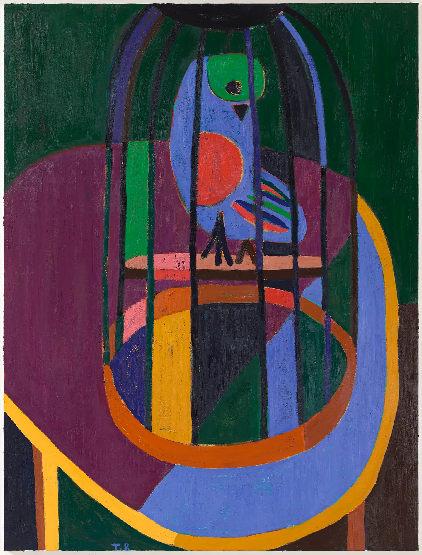 De kæmpestore lærreder med fugle i bur er klassisk Tal R farveshow, men også, efter denne anmelders mening, mere fokuserede end længe set.