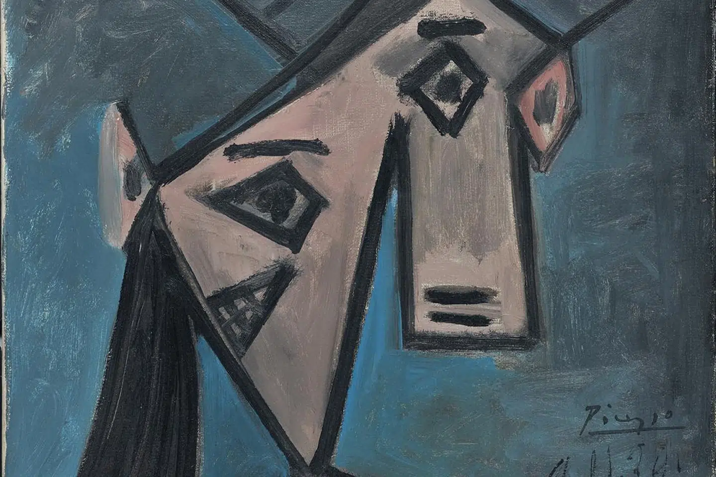 Picasso-maleriet, som et lille udsnit af ses her, måler 56 gange 40 centimeter. Det vurderes at være omkring 16,5 millioner euro værd. Det svarer til cirka 122,7 millioner kroner.