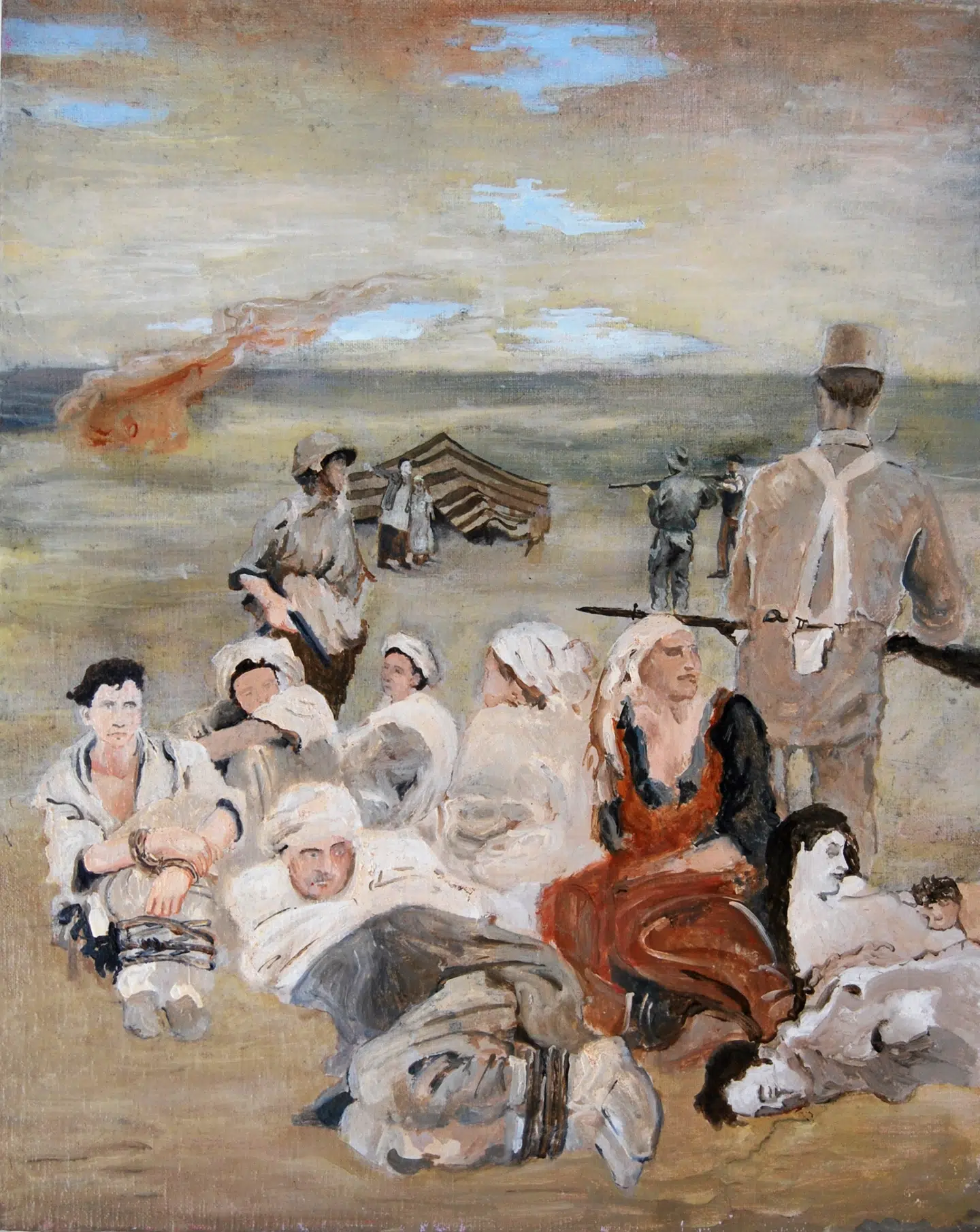 Johannes Sivertsens parafrase over Delacroixs maleri »Massakren i Chios« (Scènes des massacres de Scio) fra 1824, hvor Delacroix malede drabet på titusinder af grækere på øen Chios begået af osmanniske tropper under den græske uafhængighedskrig i 1822. Foto: Johannes Sivertsen.