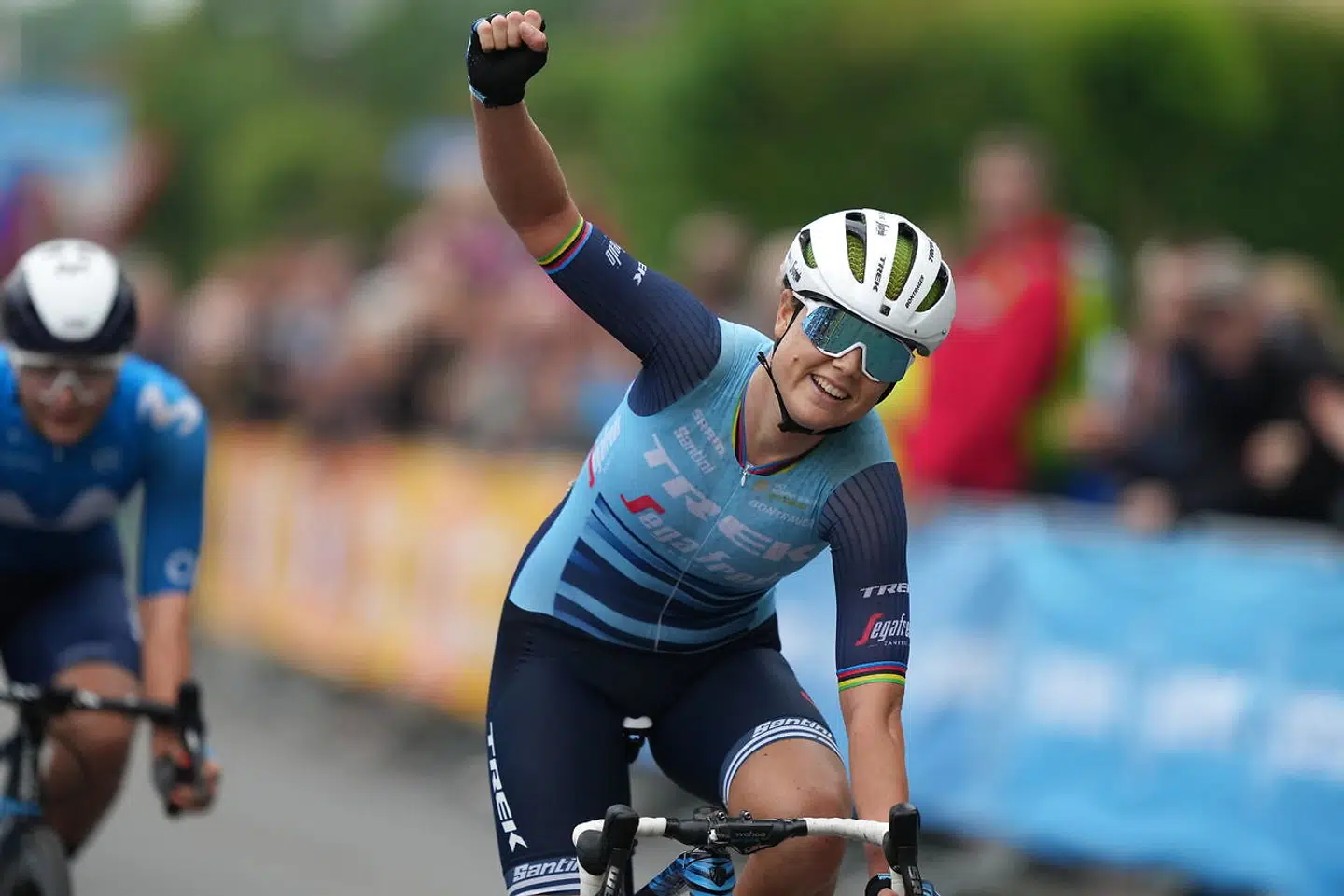 Amalie Dideriksen (Trek-Segafredo) er dansk mester i linjeløb for kvinder. Kvindernes DM i landevejscykling, linjeløb i Give søndag den 20 juni 2021.