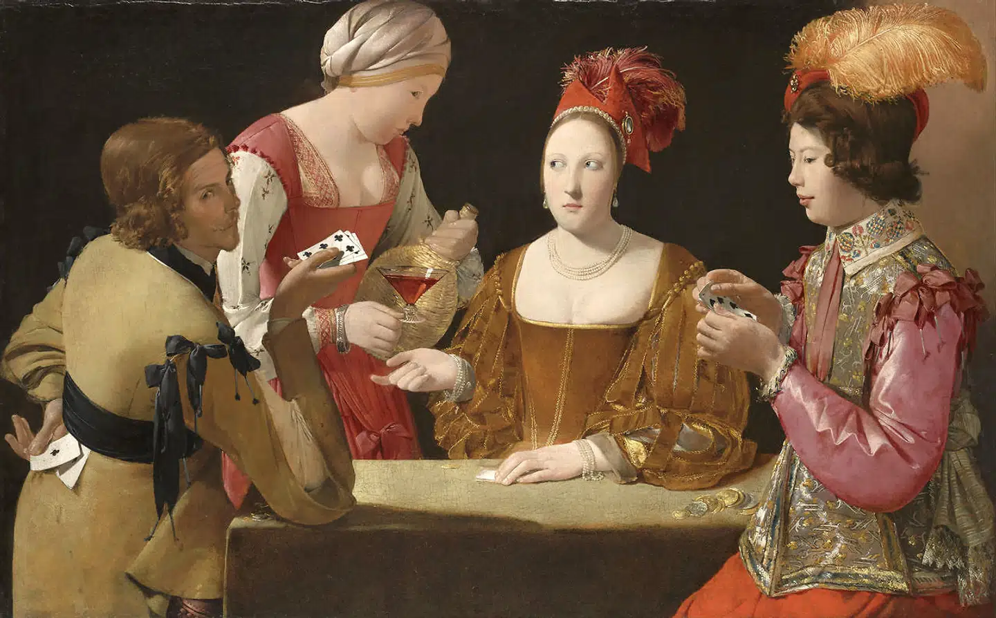 Georges de La Tour (1593 – 1652) var en fransk maler, der malede scener med en speciel lysvirkning, hvor hans personer har uudgrundelige blikke og ansigtsudtryk. De La Tour har været en inspiration for Maria Torp, og pigens sidevendte blik går igen i Maria Torps maleri af en ung pige. I maleriet »Kortsnyderen« har to kvinder sidevendte blikke.
