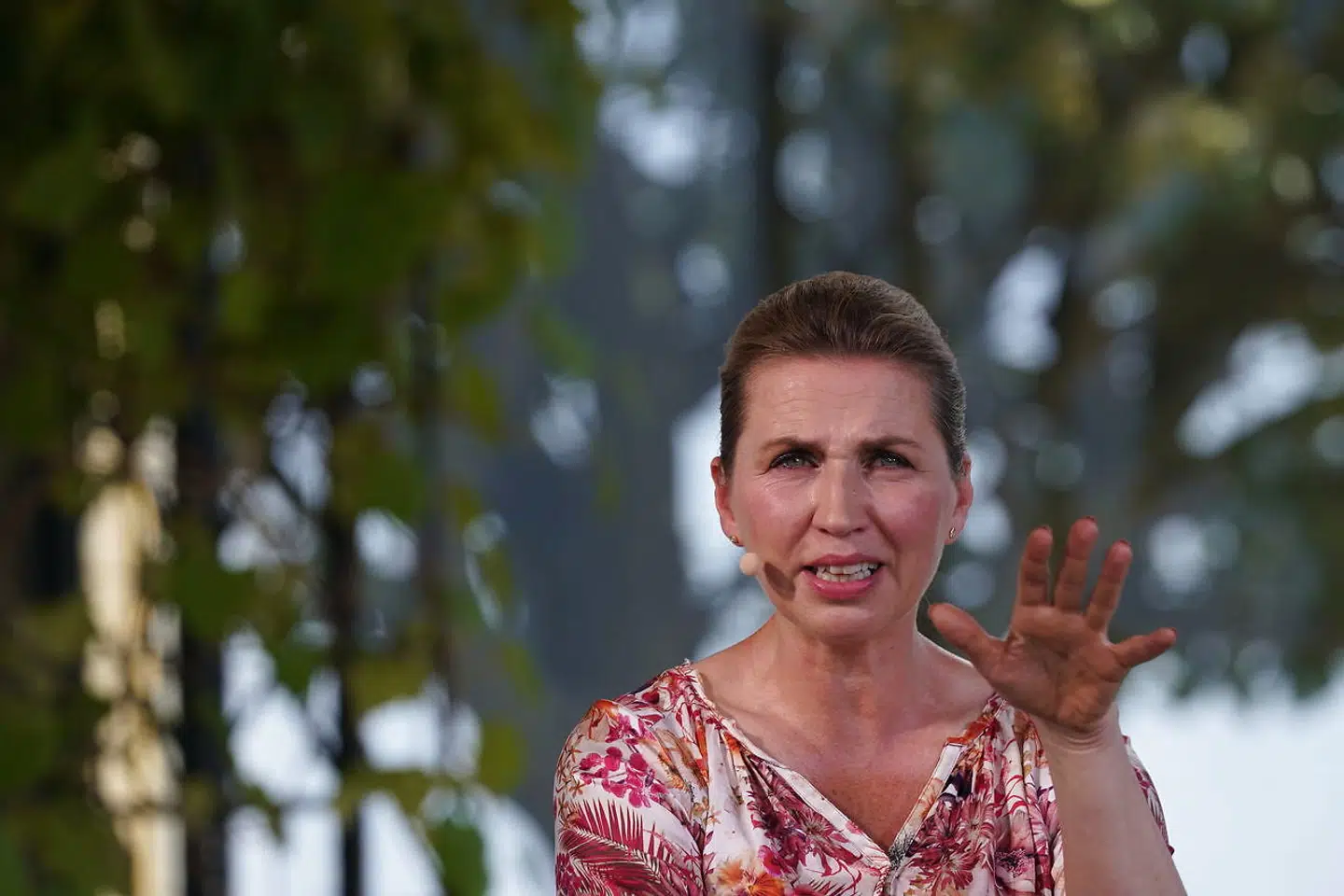 Socialdemokratiets formand, statsminister Mette Frederiksen, taler på Hovedscenen på Folkemødet 2021 i Allinge.