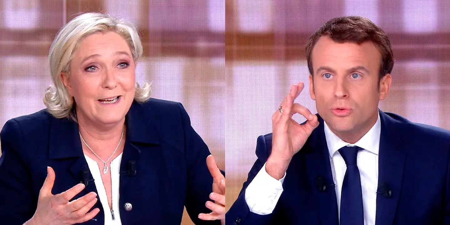 Den sidste tv-debat mellem Marine Le Pen og Emmanuel Macron før anden runde af det franske præsidentvalg i 2017. To dage før valget blevet ni gigabytes med dokumenter om Macrons kampagne lækket og delt på sociale medier under hashtagget #MacronLeaks. Der var både ægte og manipulerede dokumenter i bunken.