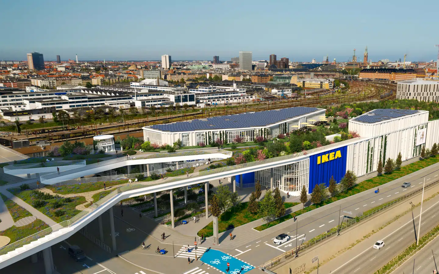Det nye IKEA-varehus set fra luften. Illustration: Dorte Mandrup Arkitekter