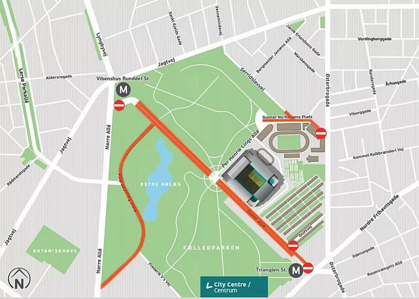 Sådan bliver der lukket på kampdagene 12., 17., 21. og 28. juni.