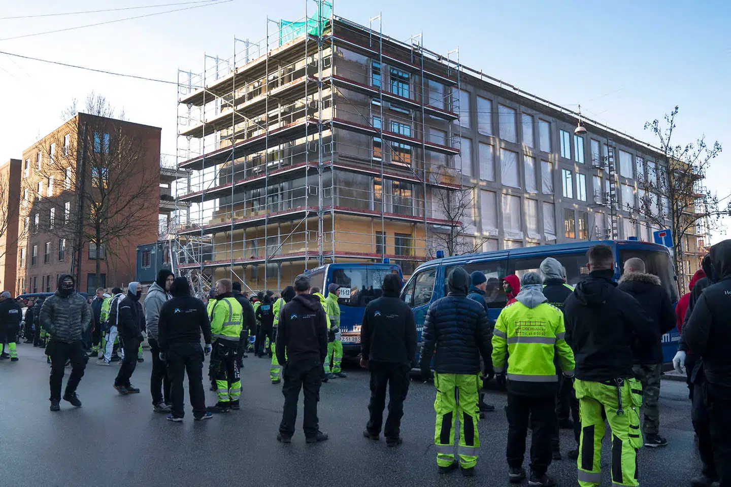Demonstrerende stilladsarbejdere på Nørrebro i december 2019.
