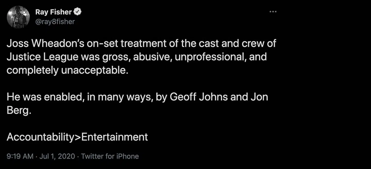 Ray Fishers oprindelige tweet.