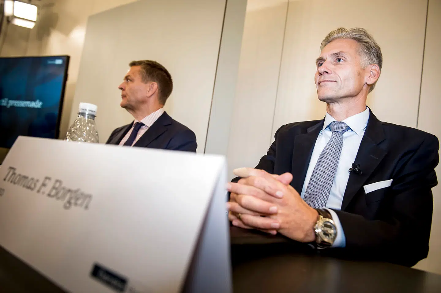 Thomas Borgen, daværende topchef i Danske Bank, ved fremlæggelsen af bankens advokatundersøgelse i 2018. Bagmandspolitiets sigtelse mod ham frafaldet, men nu venter andre retsopgør.