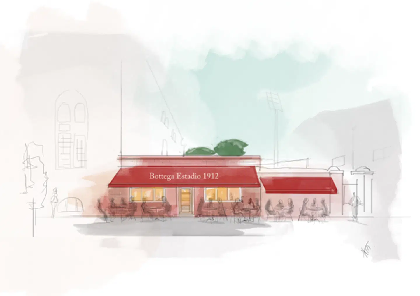 Facaden som den kommer til at tage sig ud, når Bottega Estadio åbner senere på måneden.