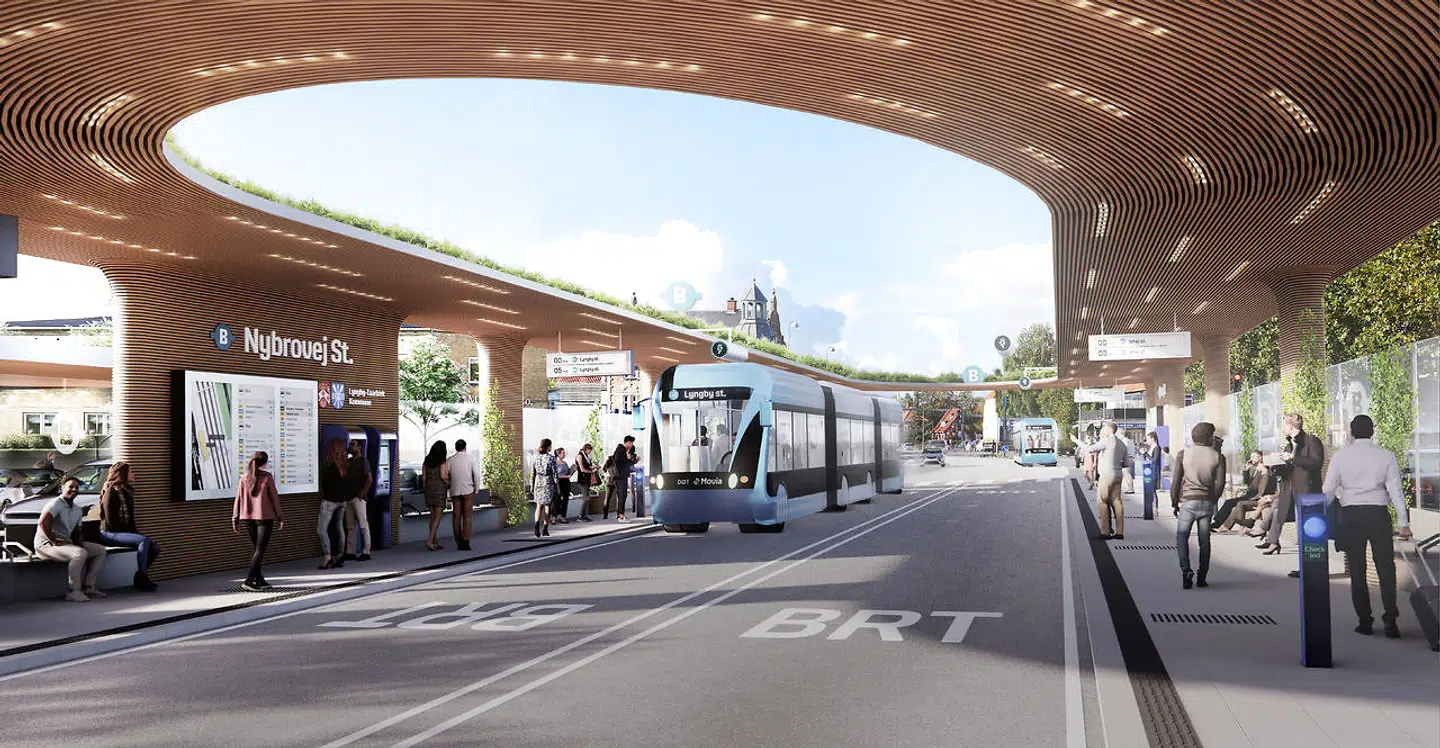 Movias illustration af, hvordan en BRT-station måske kan komme til at se ud. Illustration: Movia/Urban Power