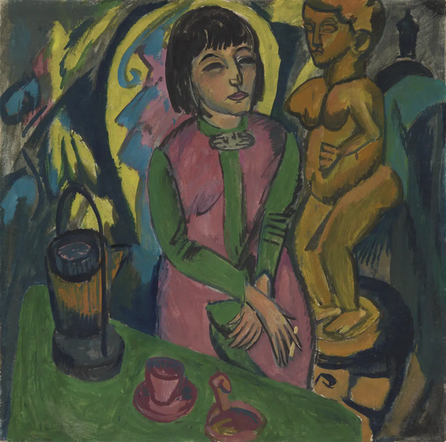 Ernst Ludwig Kirchner: »Sitzende Frau mit Holzplastik (Siddende kvinde med træskulptur)«, 1912, Virgina Museum of Fine Arts, Richmond.