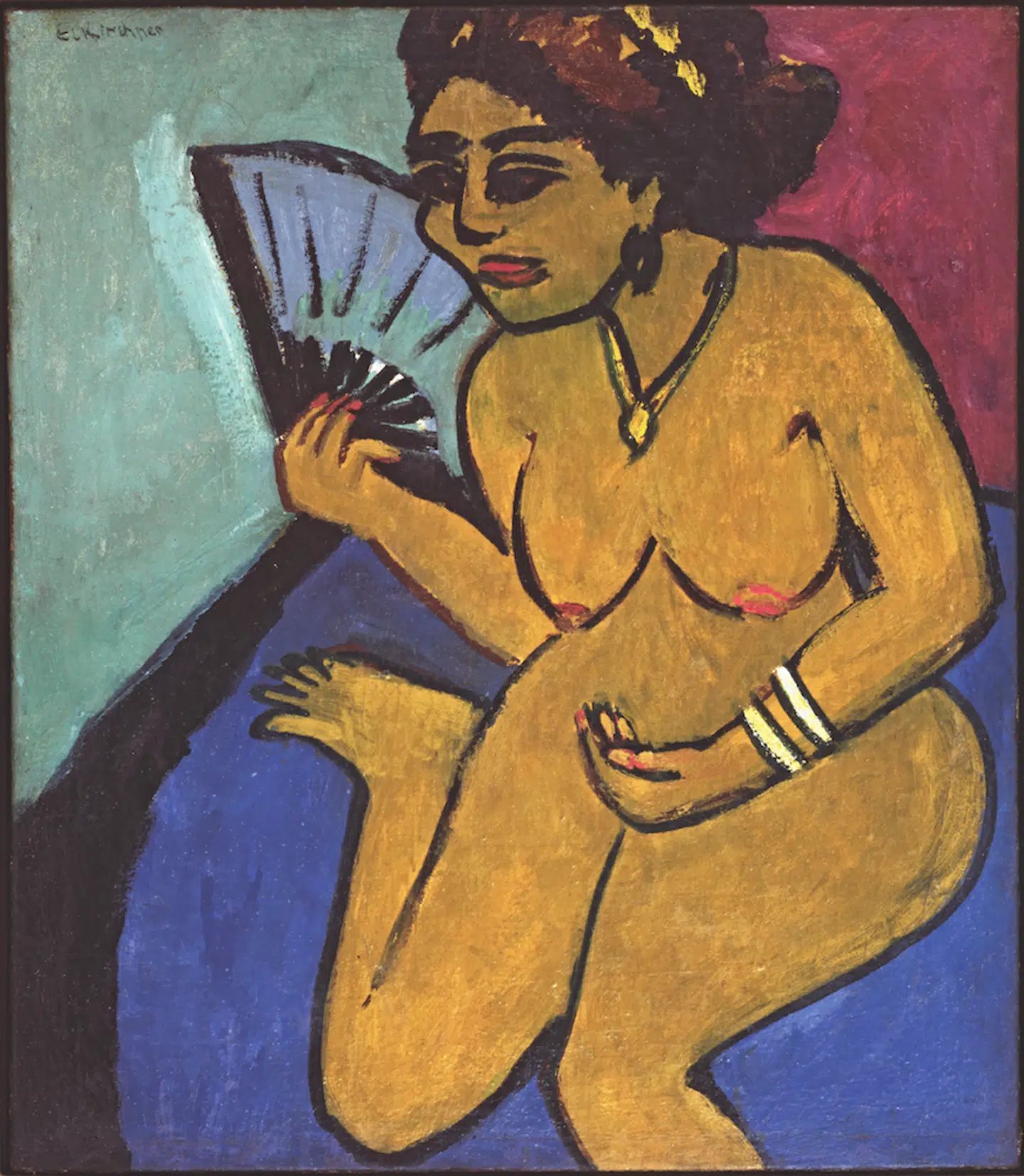 Ernst Ludwig Kirchner: Siddende model med vifte, 1911. Kunstsammlungen Chemnitz – Museum Gunzenhauser, Eigentum der Stiftung Gunzenhauser.