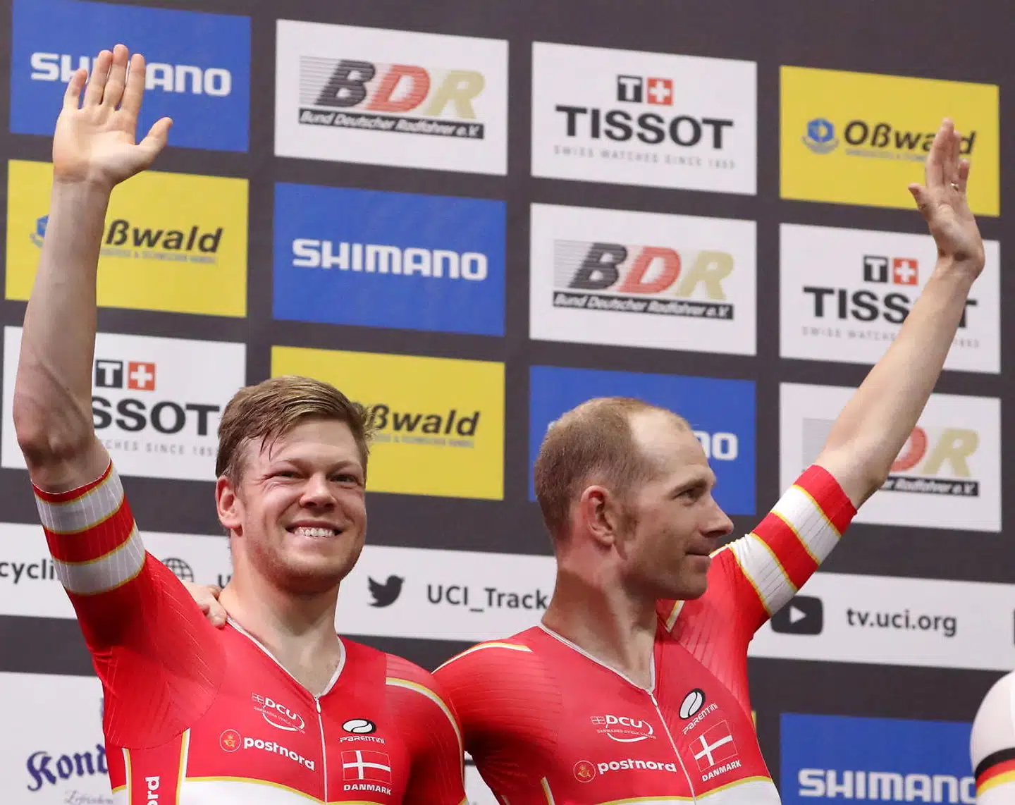 Lasse Norman og Michael Mørkøv, da de sidste år vandt VM i Berlin. De risikerer både sikkerhed og helbred ved at tage til EM i Belarus, advarer foreningen Venner af Belarus i Danmark.