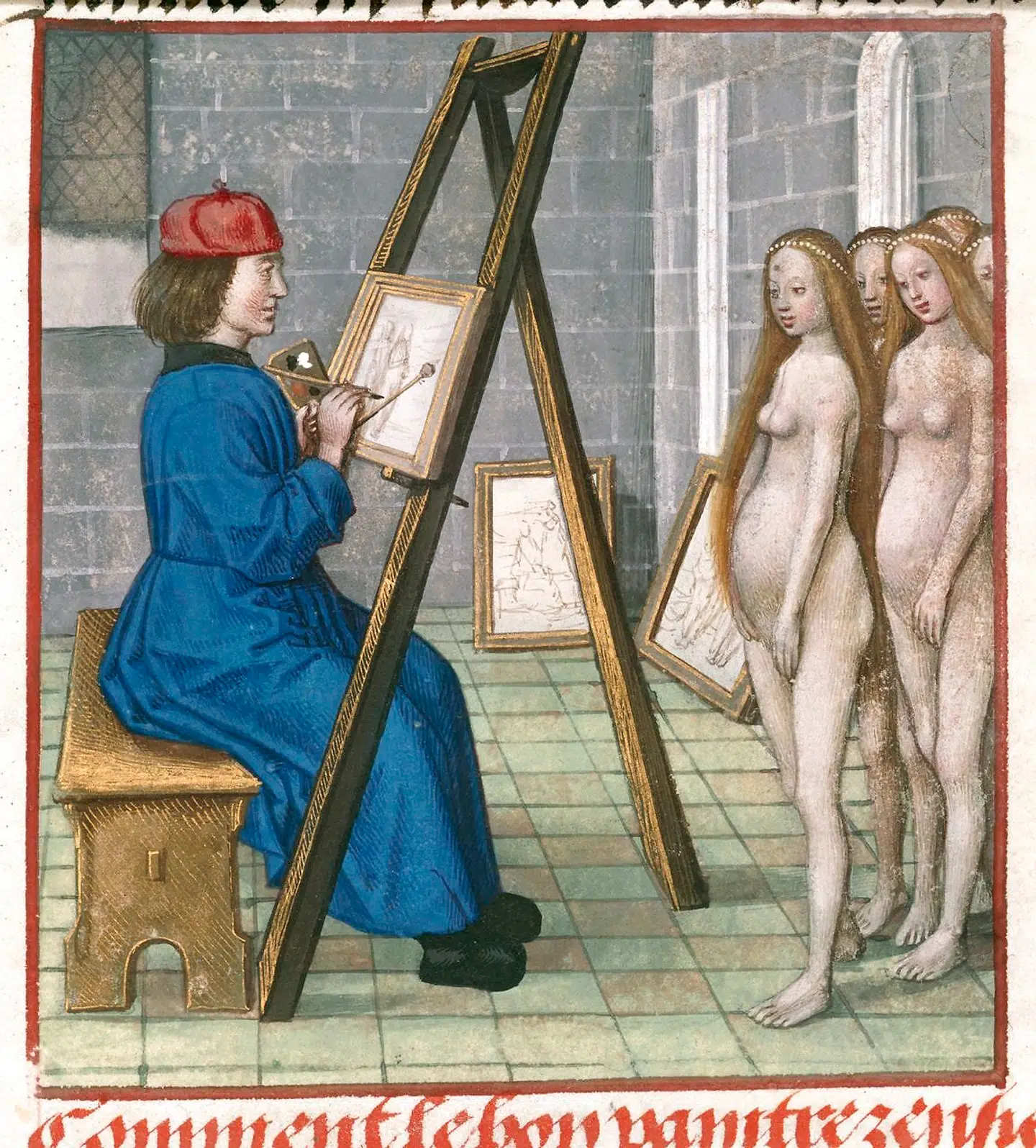 Kvinder skulle have langt hår og tynde lemmer - og så gerne en lille topmave. Illustration fra bogen.