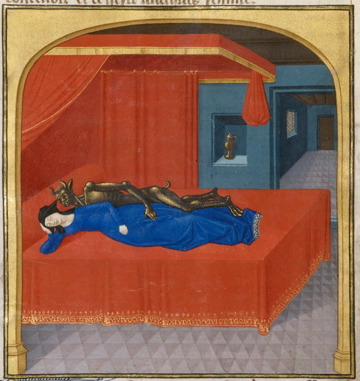 Fransk illustration til fortællingen om Merlin er en advarsel til alle kvinder, der var fristet af utugt. Illustration fra bogen.