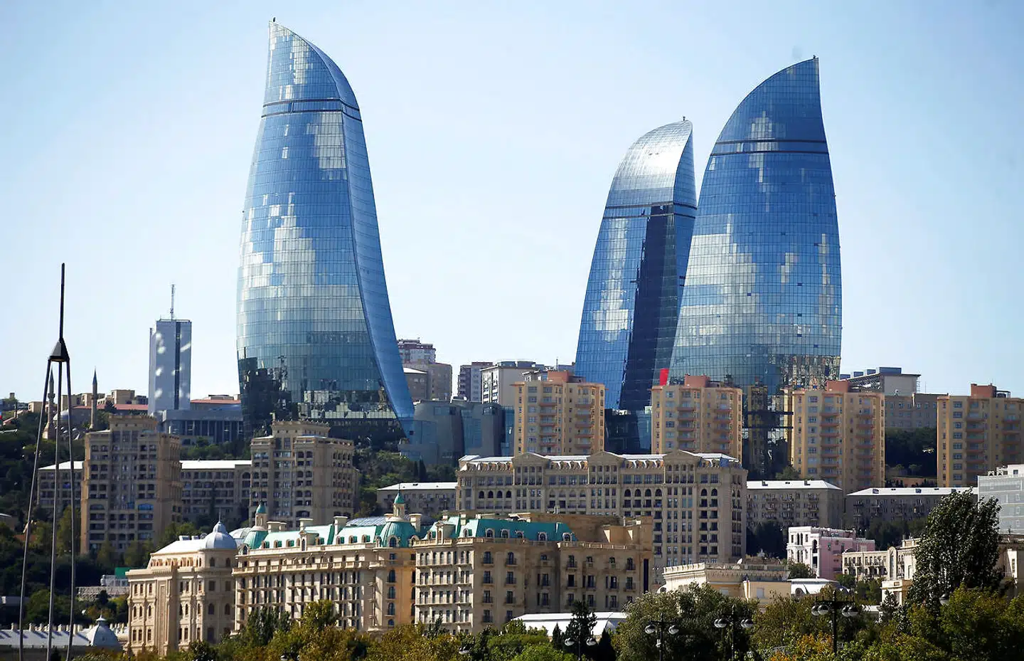 Skylinen i Baku, hovedstaden i diktaturet i Aserbajdsjan.