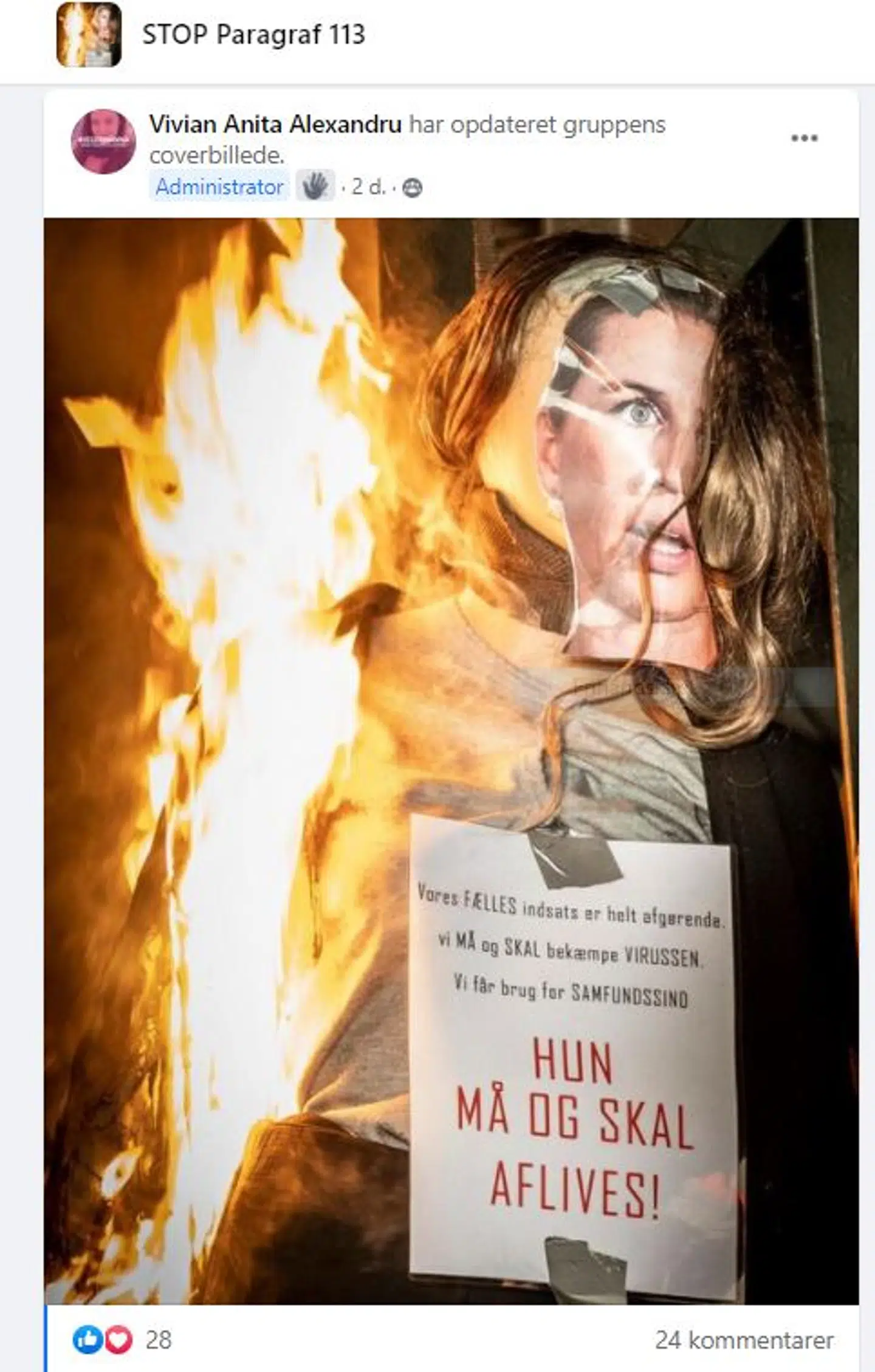 Det er tilsyneladende dette opslag, som Vivian Anita Alexandru blev anholdt for.