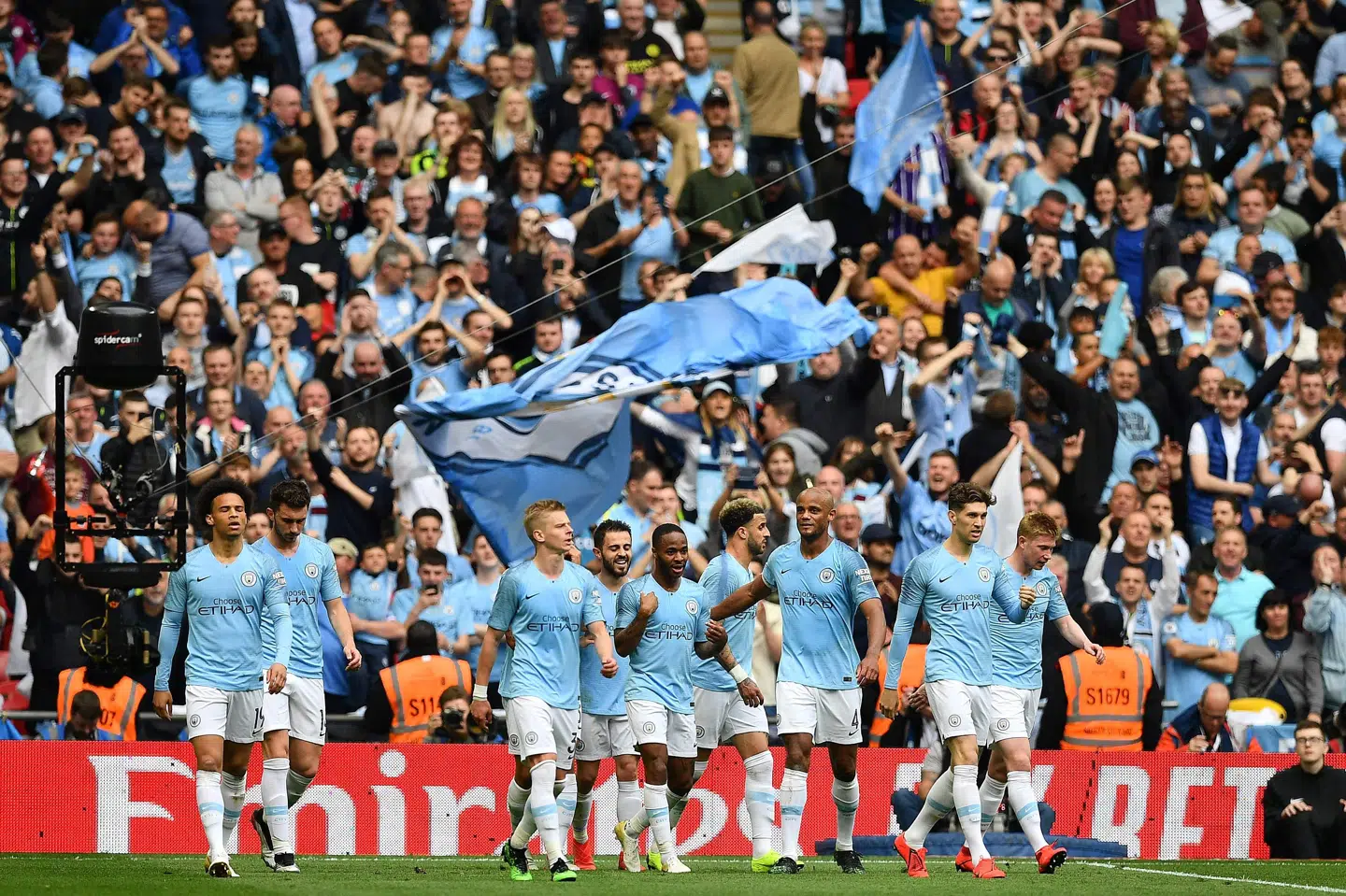 Der var fyldt med mennesker på lægterne til FA Cup-finalen i 2019, hvor Manchester City knuste Watford med 6-0. (Arkivfoto) Daniel Leal-Olivas/Ritzau Scanpix