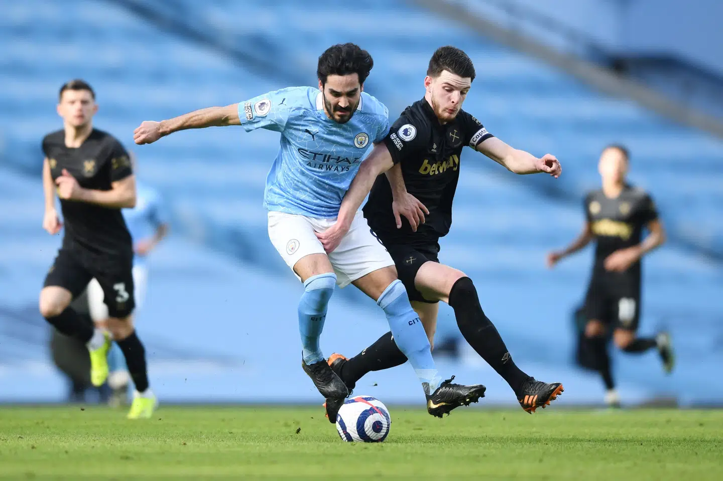 Manchester City tog sin 20. sejr i træk, men måtte kæmpe hårdt for de tre point mod West Ham. Gareth Copley/Reuters