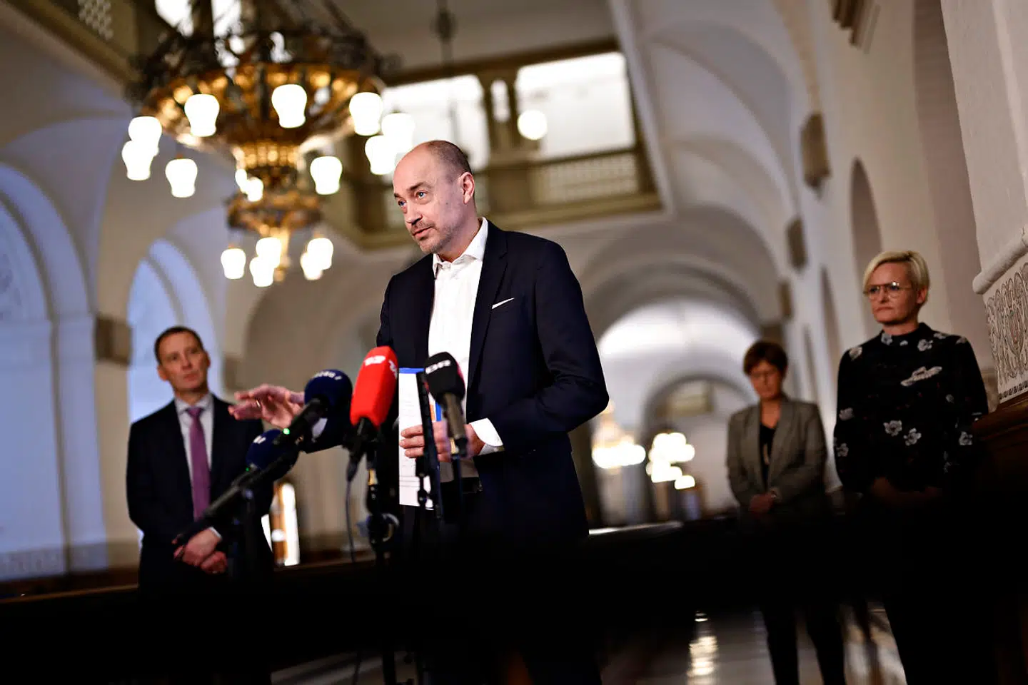 Sundhedsminister Magnus Heunicke (S), justitsminister Nick Hækkerup (S), børne- og undervisningsminister Pernille Rosenkrantz-Theil (S) og uddannelses- og forskningsminister Ane Halsboe-Jørgensen (S) deltager i dag klokken 11 i et møde med kommuner og regioner om genåbning af Danmark. Arkivfoto: Philip Davali/Ritzau Scanpix