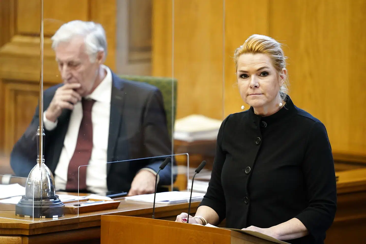 Inger Støjberg på talerstolen. Møde i Folketingssalen. Det er det første af to møder tirsdag den 2. februar 2021. Det skyldes, at dette møde er afsat til sidste behandling af forslag til folketingsbeslutning om rigsretstiltale mod den tidligere udlændinge- og integrationsminister Inger Støjberg (V).. (Foto: Mads Claus Rasmussen/Ritzau Scanpix)