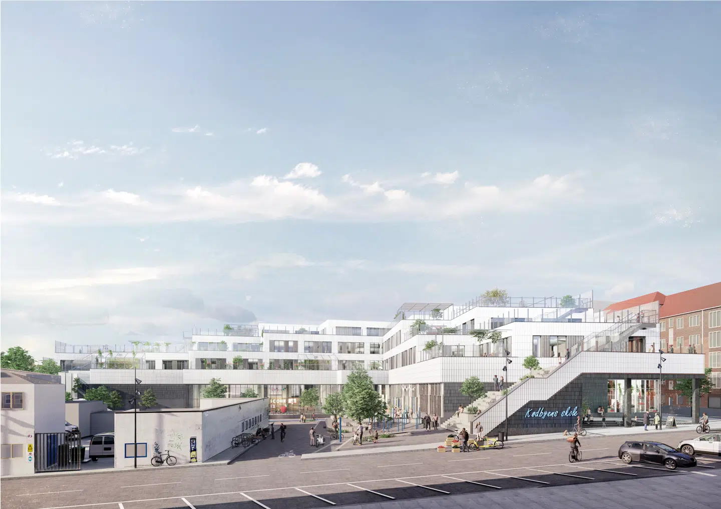 Tagterrasserne og landskabet, der går op over bygningen, er et nyt element i Kødbyens arkitektur, men står på skuldrene af den funktionalisme, der er nedenunder, fortæller arkitekt Morten Gregersen.