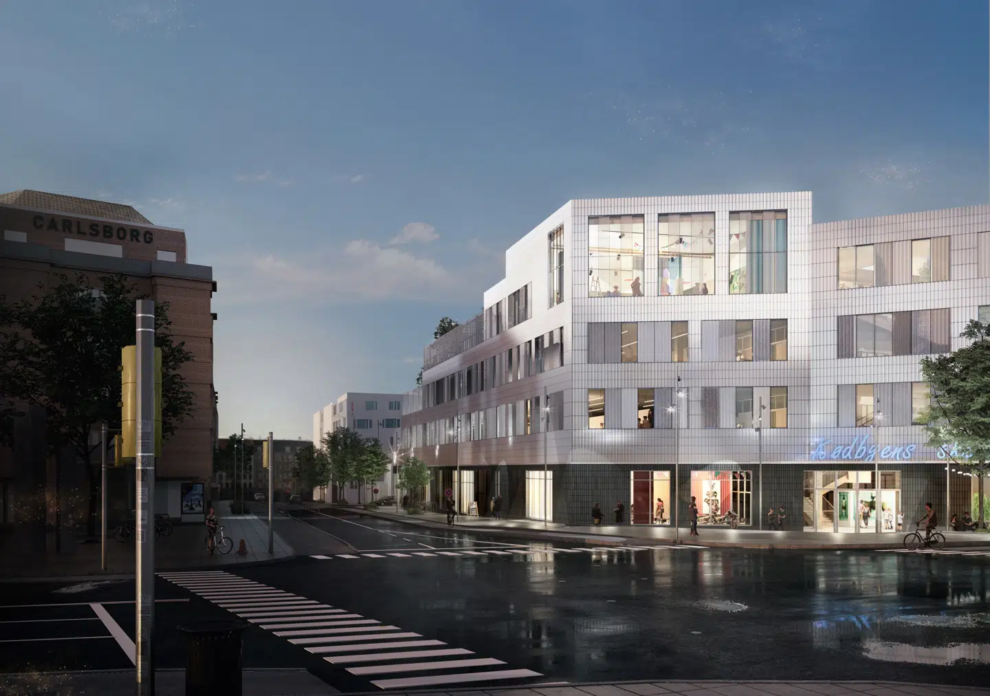 Skolen set fra Ingerslevsgade med Skelbækgade i midten og med udsigt til Sønder Boulevard for enden.