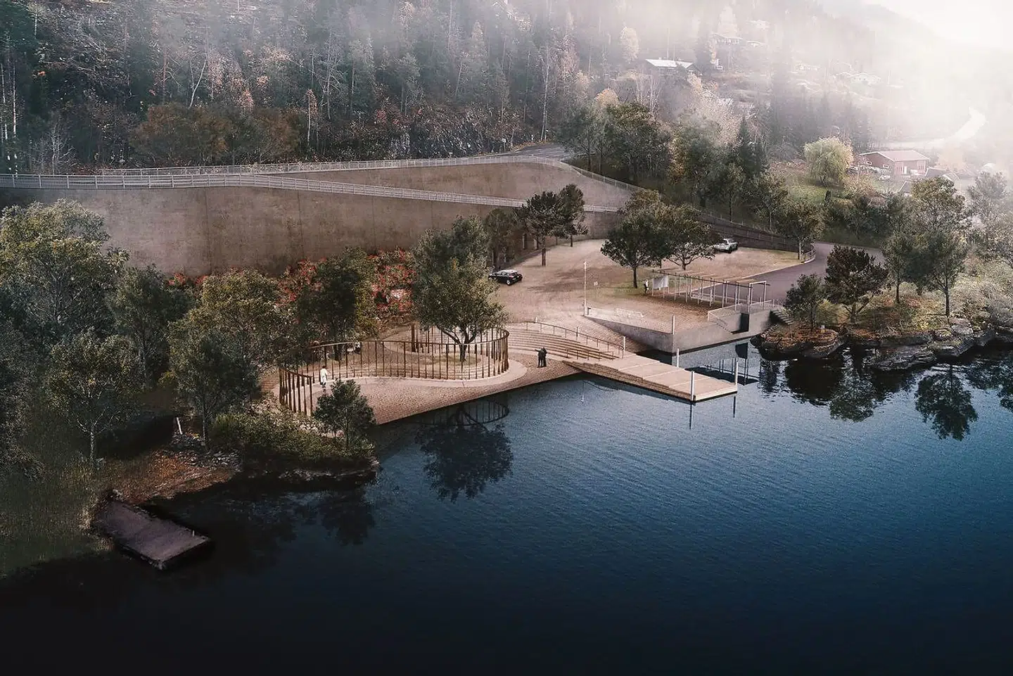 Sådan her kommer mindesmærket ved Utøya ifølge arkitekterne til at se ud. Man regner med, at 10.000 årligt vil besøge stedet.